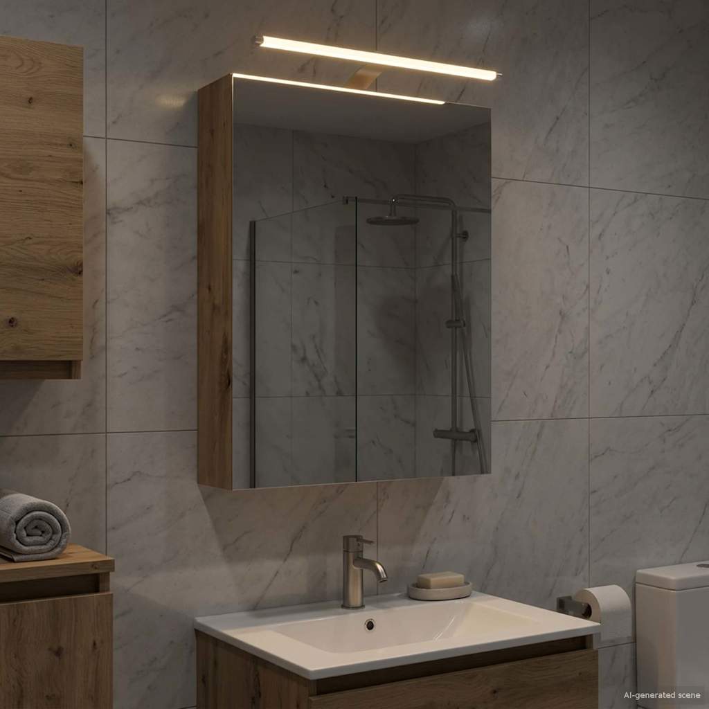 Kupaonski ormar s ogledalom S LED lampica Umjetnička hrastovina
