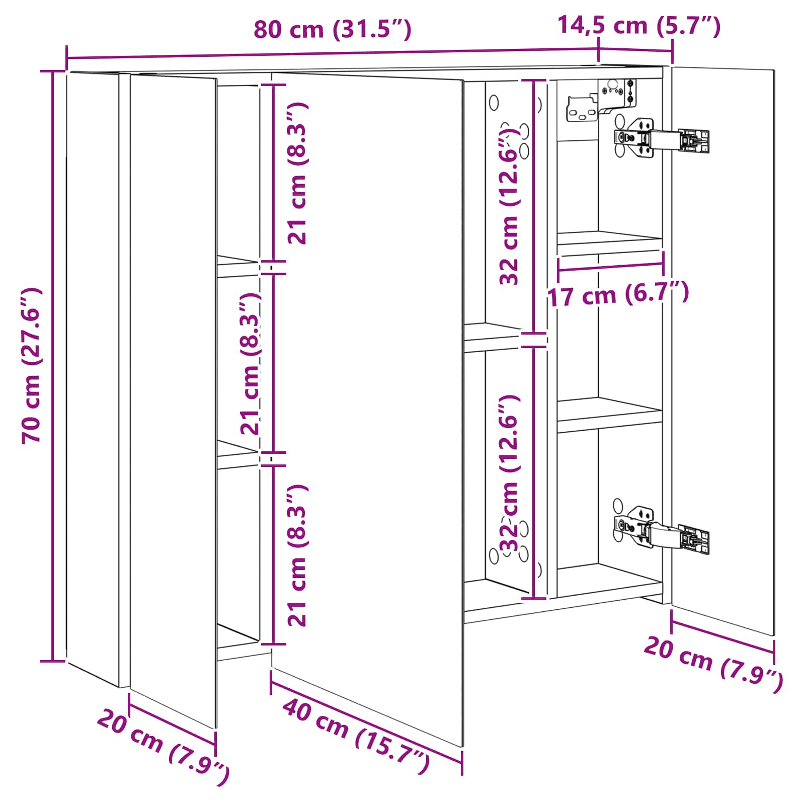 Kupaonski ormar s ogledalom Zidne Staro drvo 80 x 14.5 x 70 cm