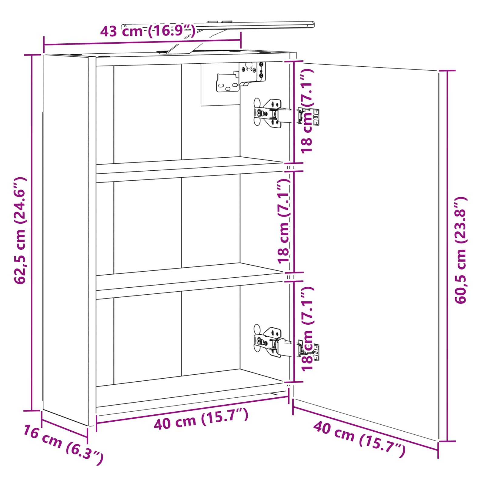 Kupaonski ormar s ogledalom Zidne Staro drvo 43 x 16 x 62.5 cm