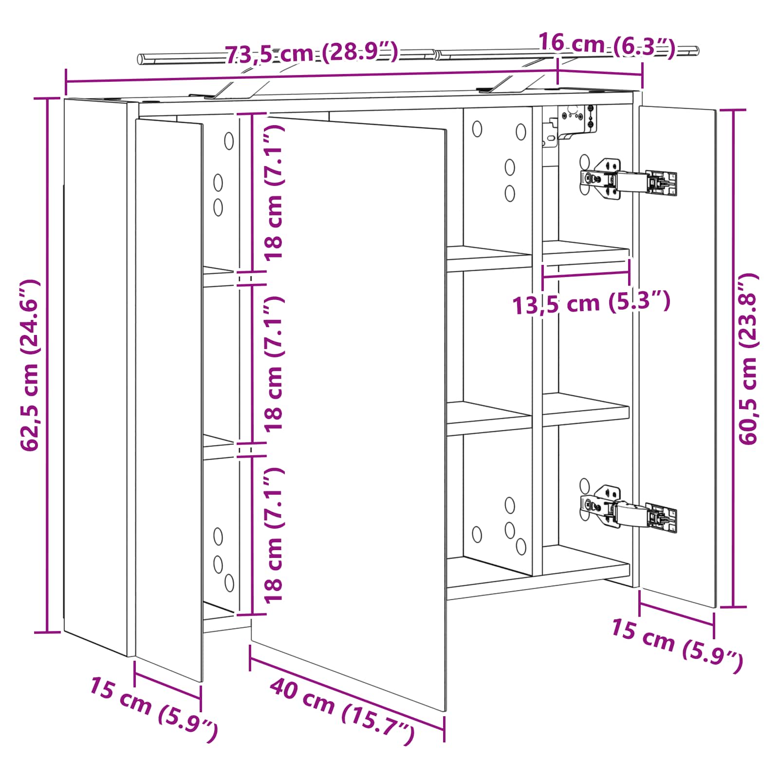 Kupaonski ormar s ogledalom Staro drvo 73,5 x 16 x 62,5 cm