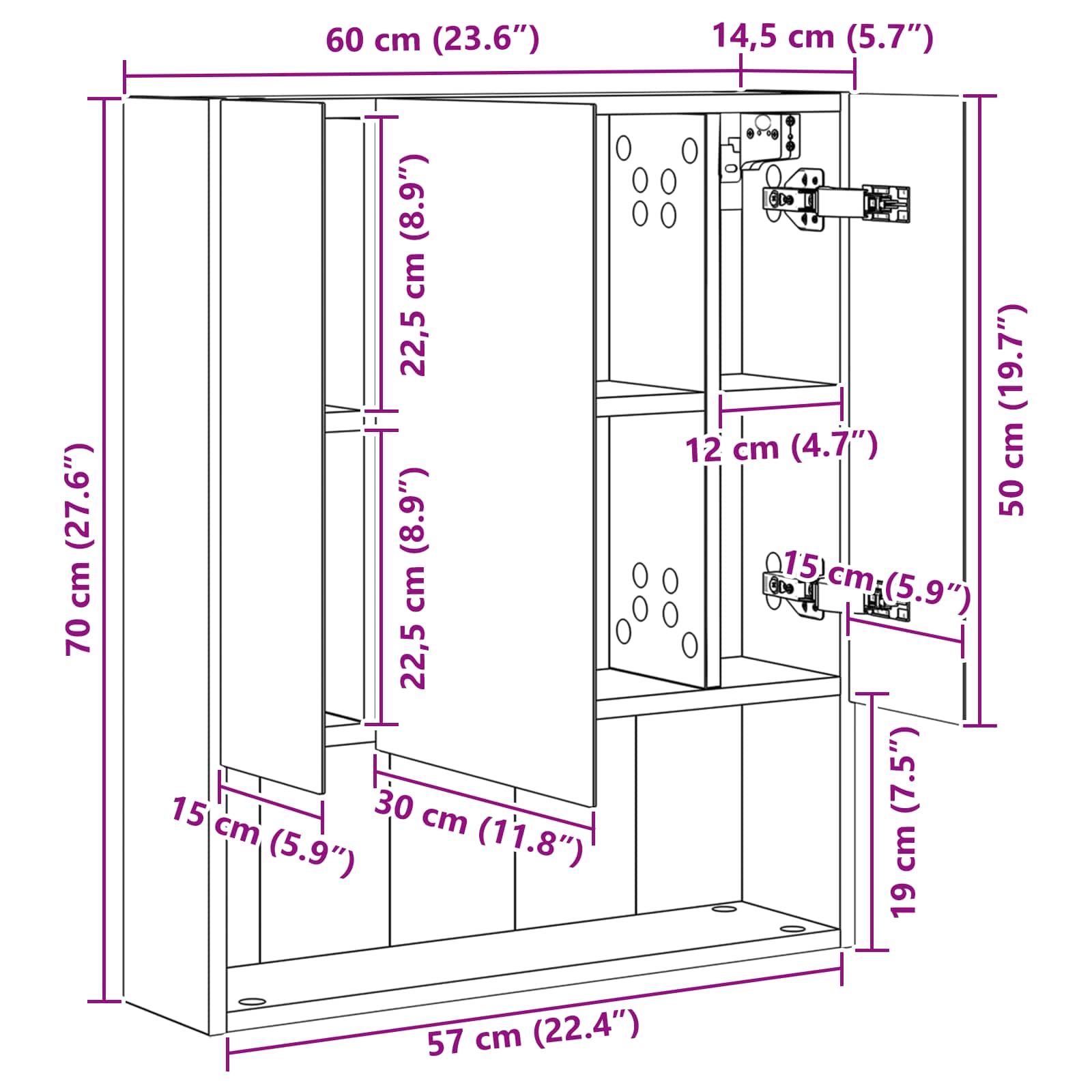 Kupaonski ormar s ogledalom Zidne Crni hrast 60 x 14.5 x 70 cm