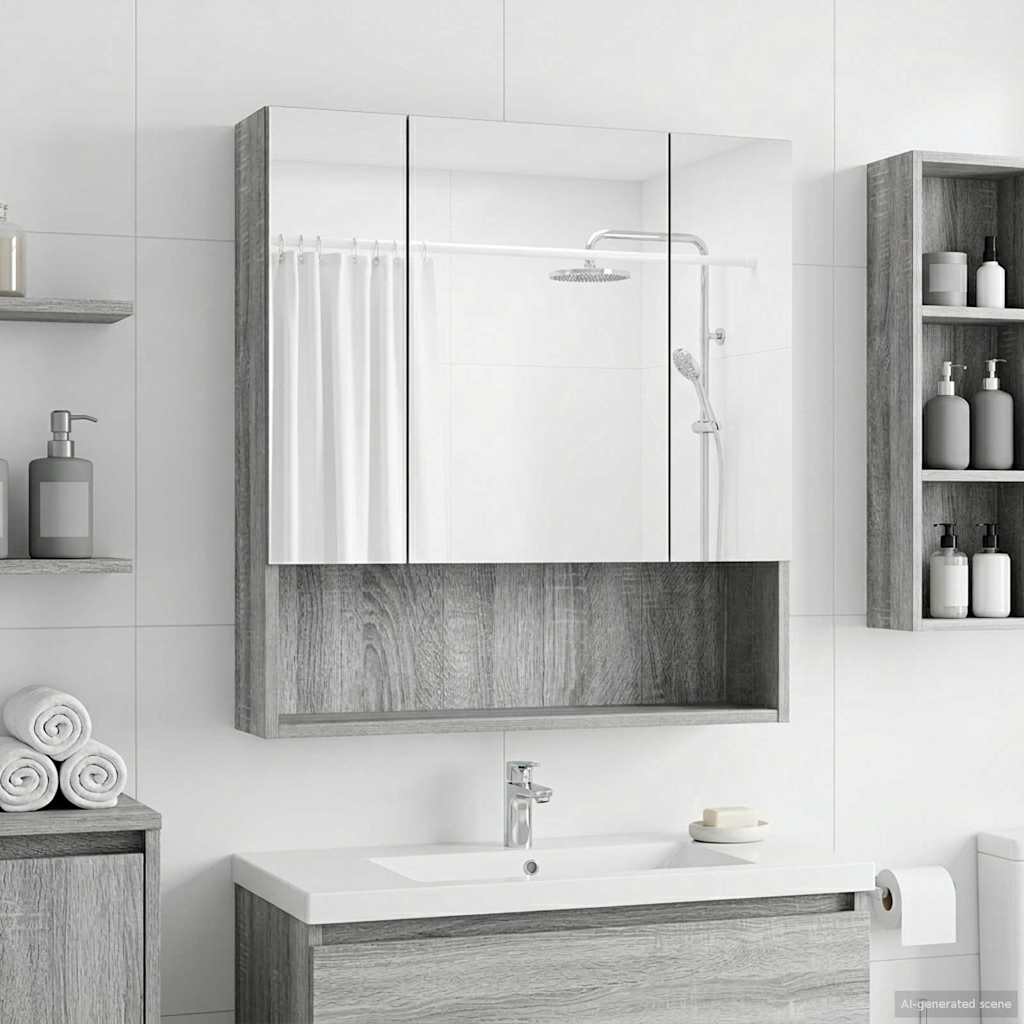 Kupaonski ormar s ogledalom Zidne Siva Sonoma 60 x 14.5 x 70 cm