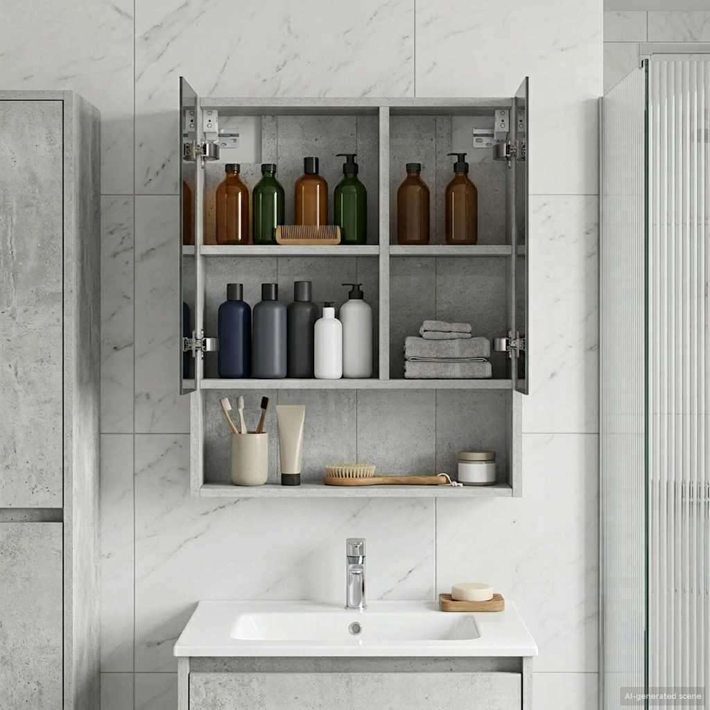 Kupaonski ormar s ogledalom Betonski sivi 50 x 14,5 x 70 cm