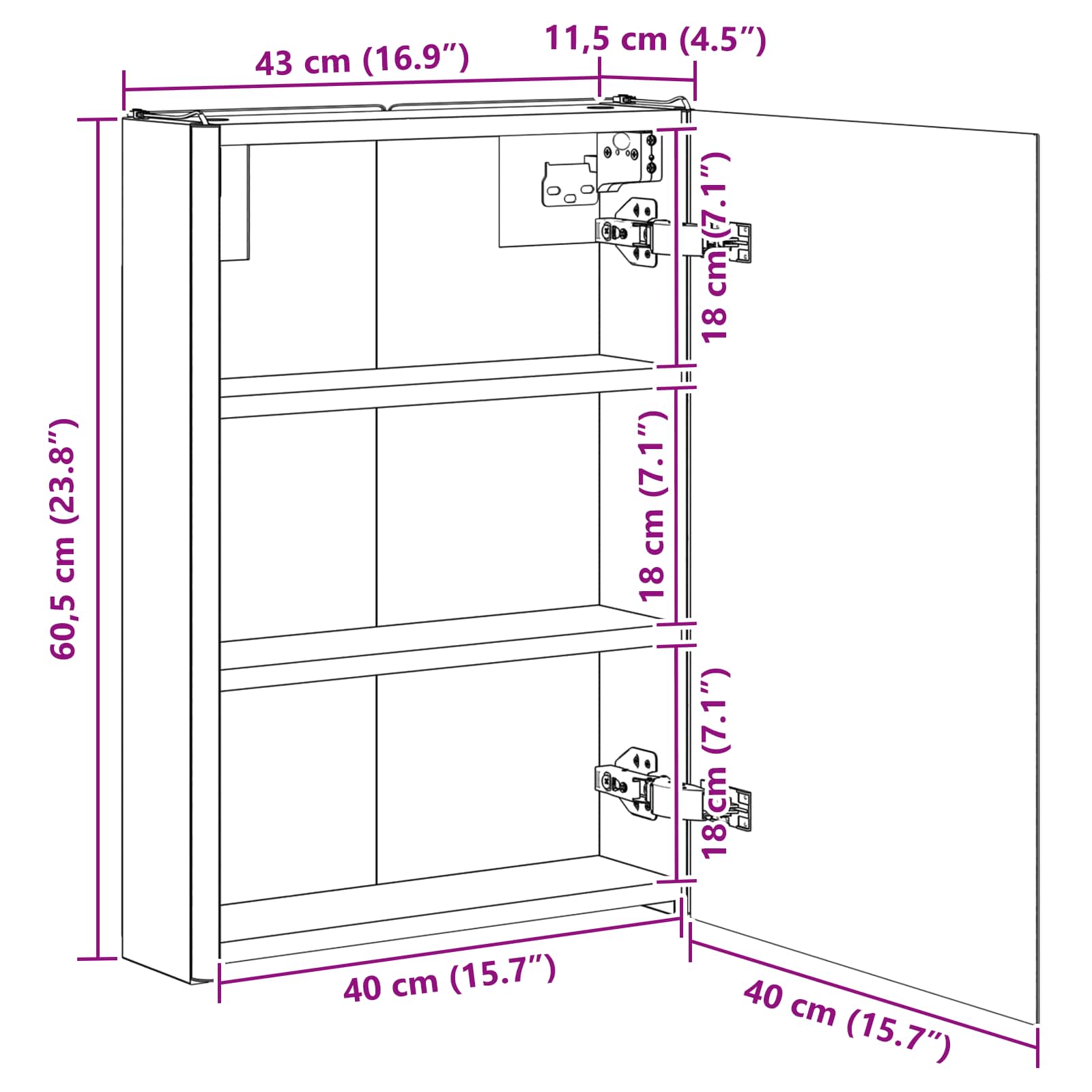 Kupaonski ormar s ogledalom Betonski sivi 43 x 11,5 x 60,5 cm