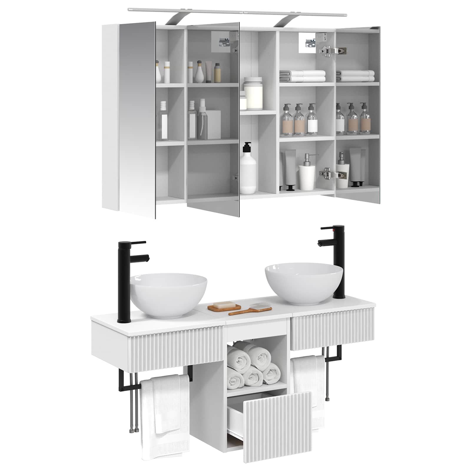 Set ormarića za kupaonicu 4 pcs Bijela 100 x 14,5 x 70 cm