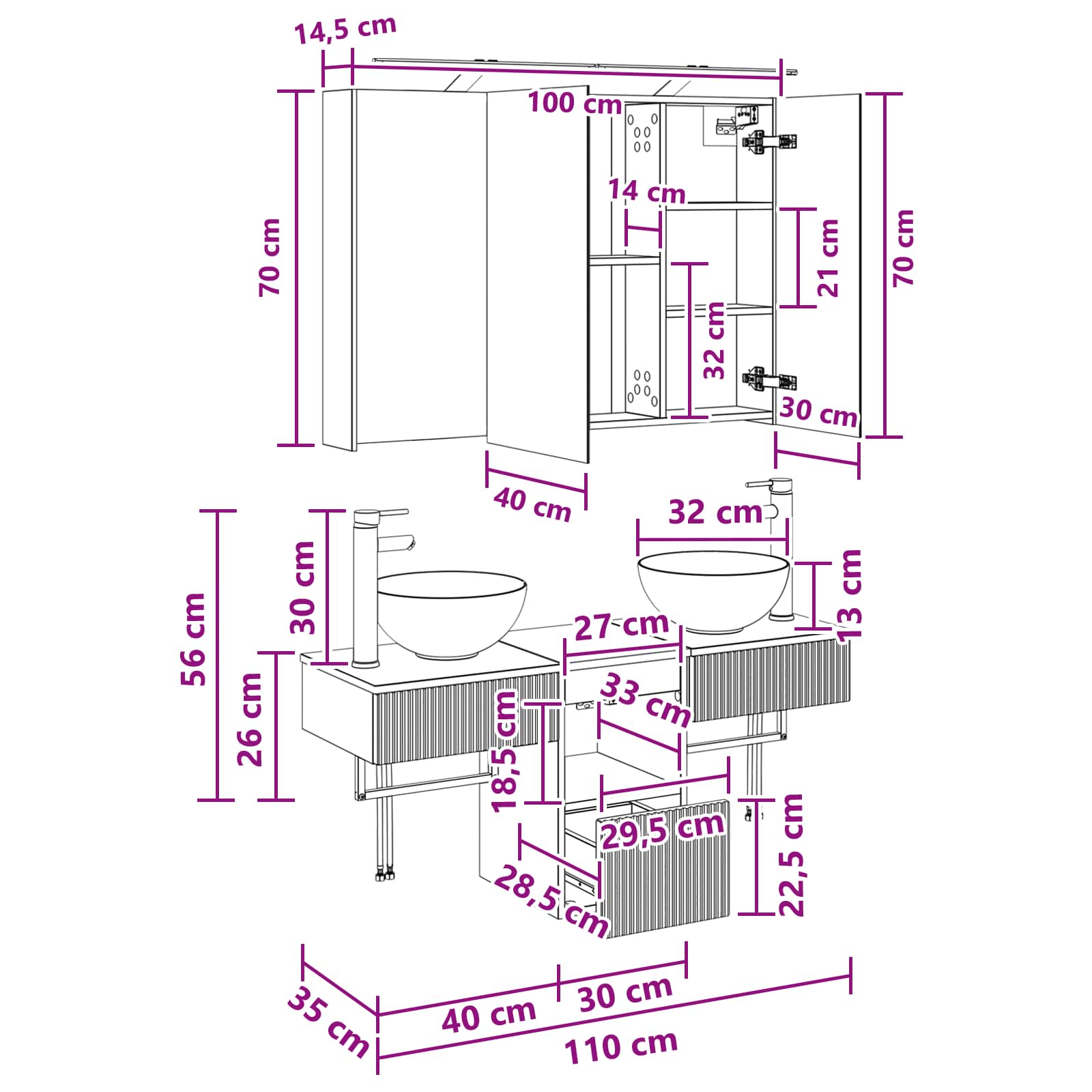 Set ormarića za kupaonicu 4 pcs Hrast sonoma 100 x 14,5 x 70 cm