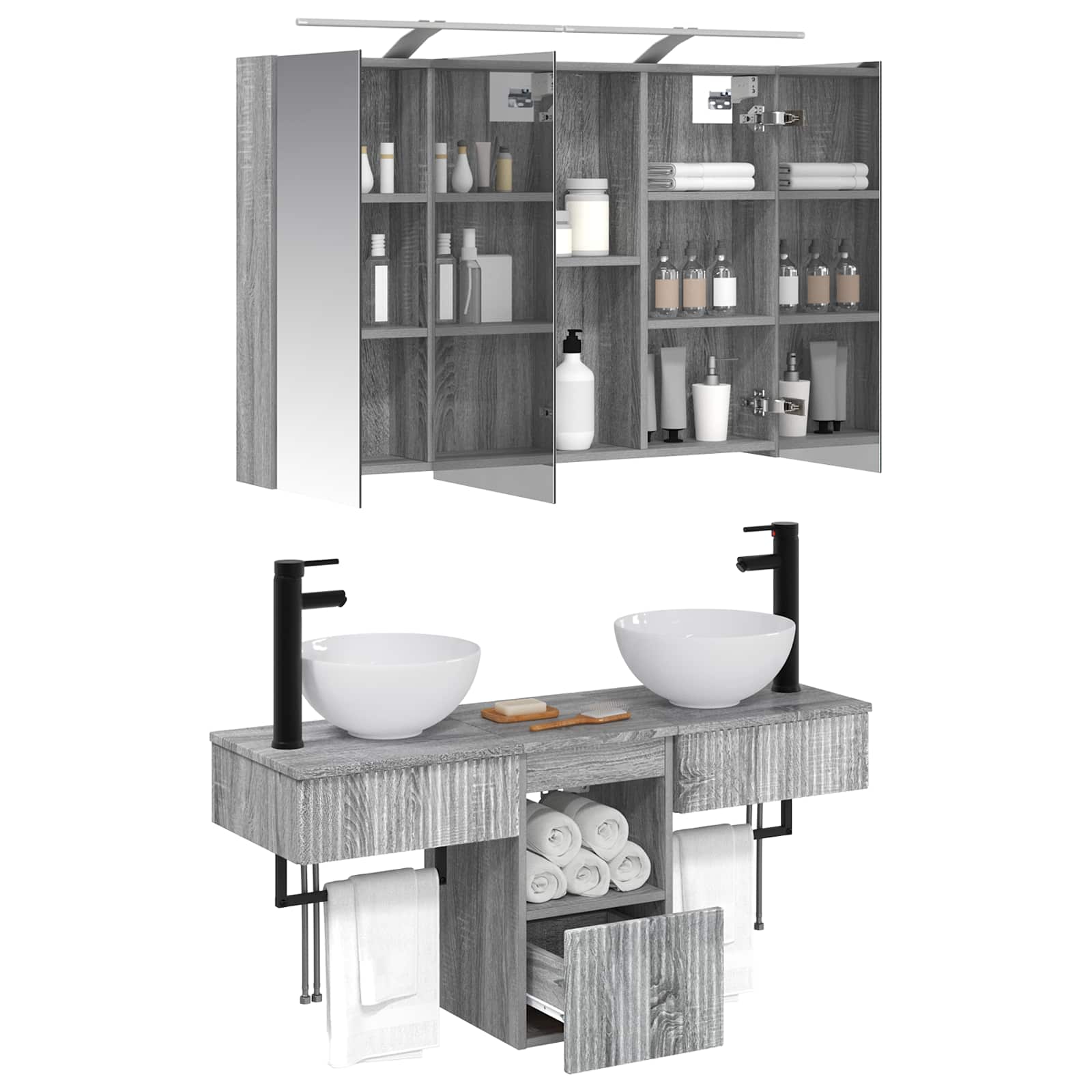 Set ormarića za kupaonicu 4 pcs Siva Sonoma 100 x 14,5 x 70 cm