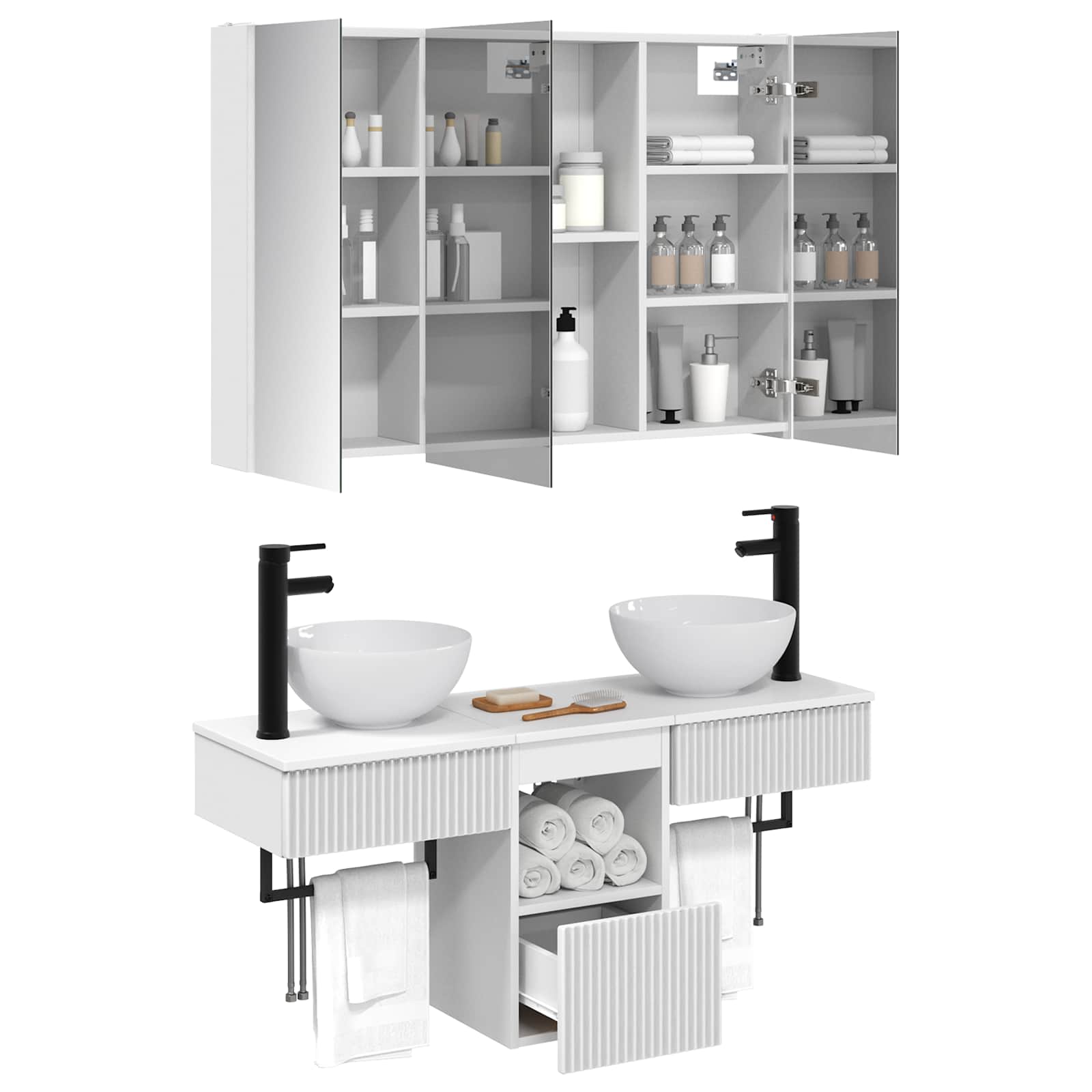 Set ormarića za kupaonicu 4 pcs Bijela 103,5 x 15,5 x 70 cm
