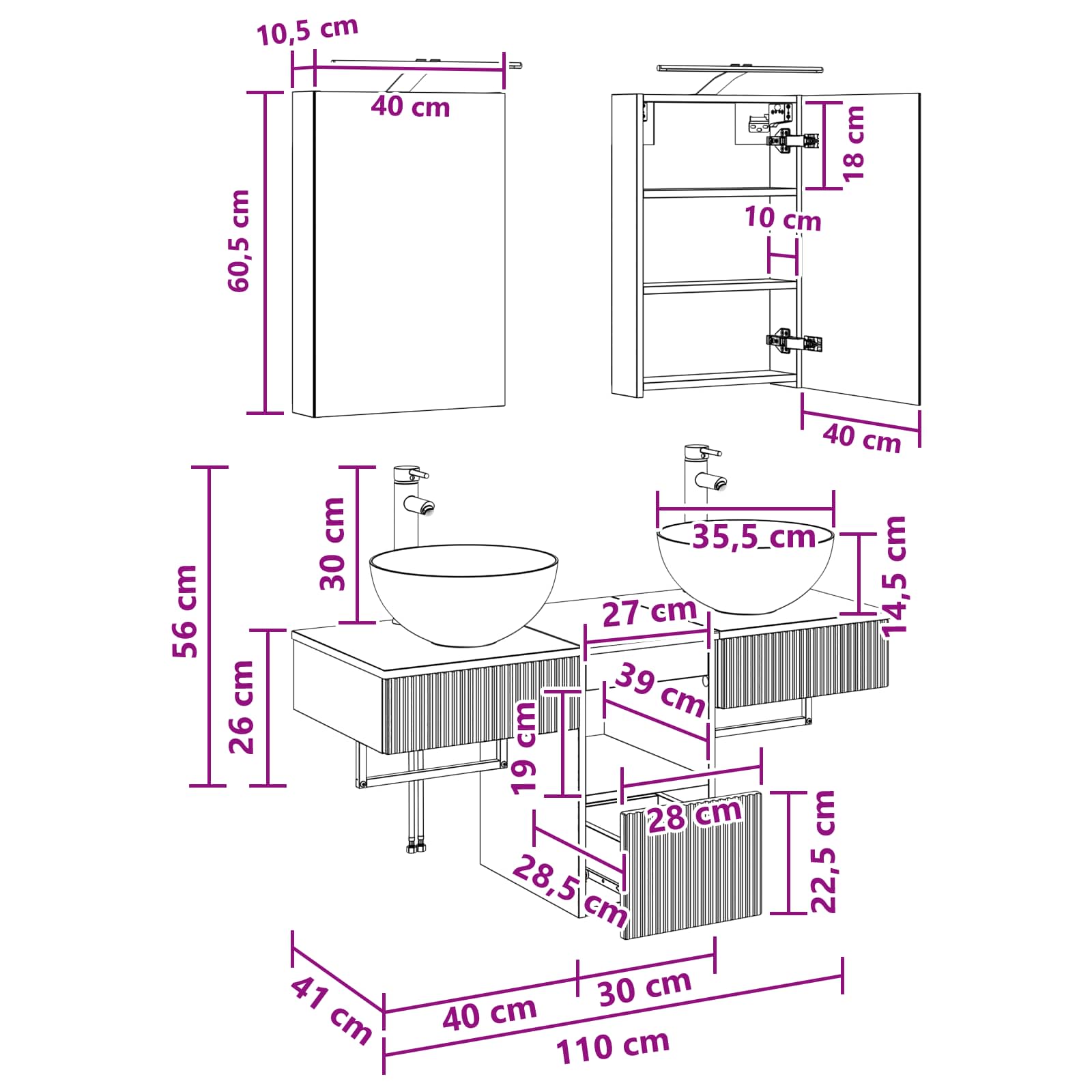 Set ormarića za kupaonicu 5 pcs Betonska siva