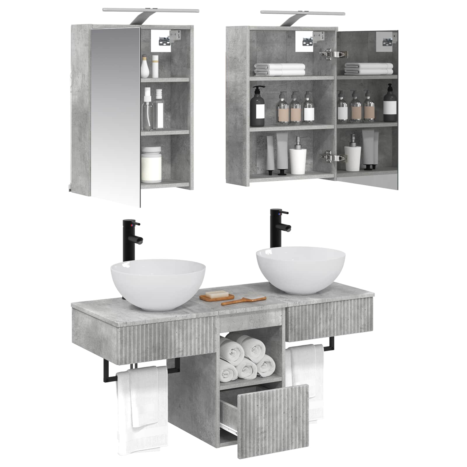 Set ormarića za kupaonicu 5 pcs Betonska siva 43 x 16 x 62,5 cm