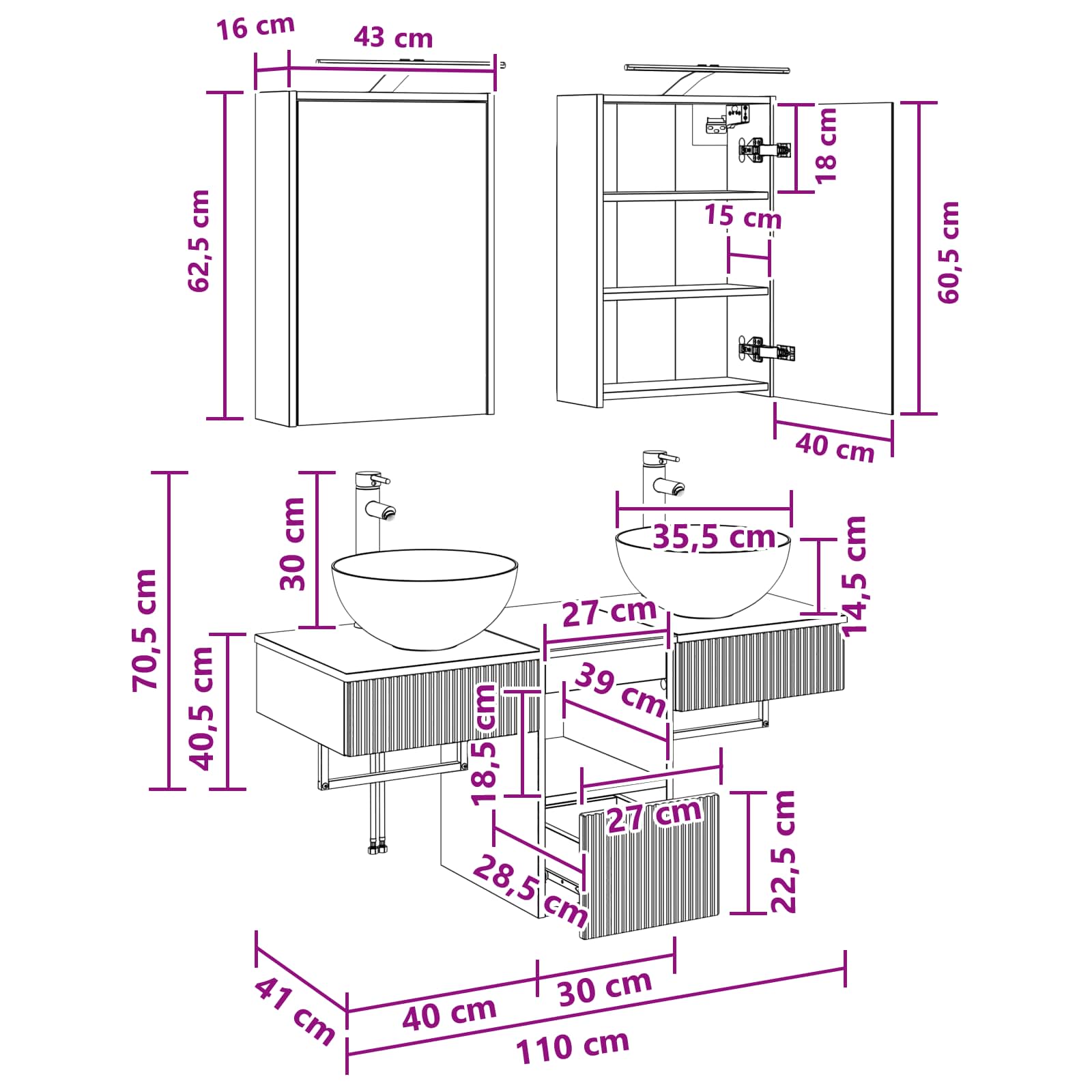 Set ormarića za kupaonicu 5 pcs Staro drvo 43 x 16 x 62,5 cm