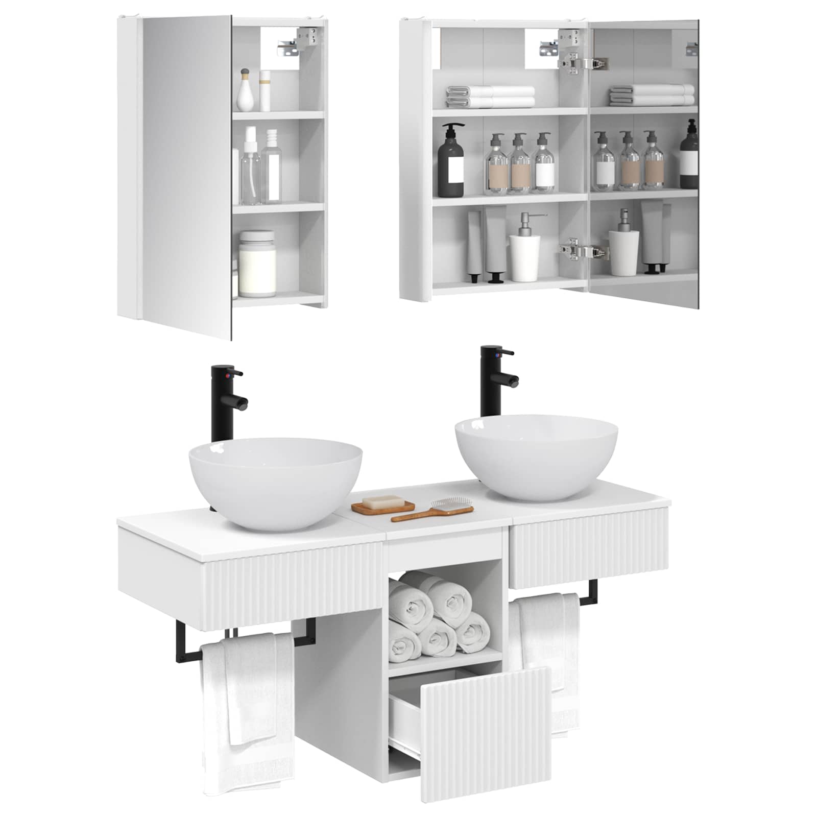 Set ormarića za kupaonicu 5 pcs Bijela 43 x 11,5 x 60,5 cm