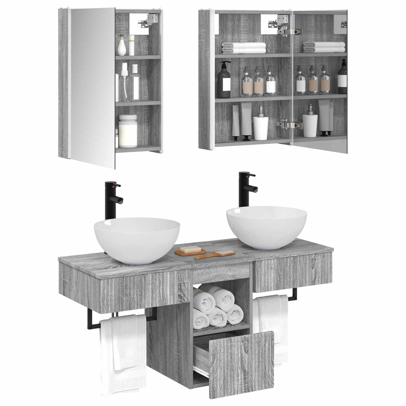 Set ormarića za kupaonicu 5 pcs Siva Sonoma 43 x 11,5 x 60,5 cm