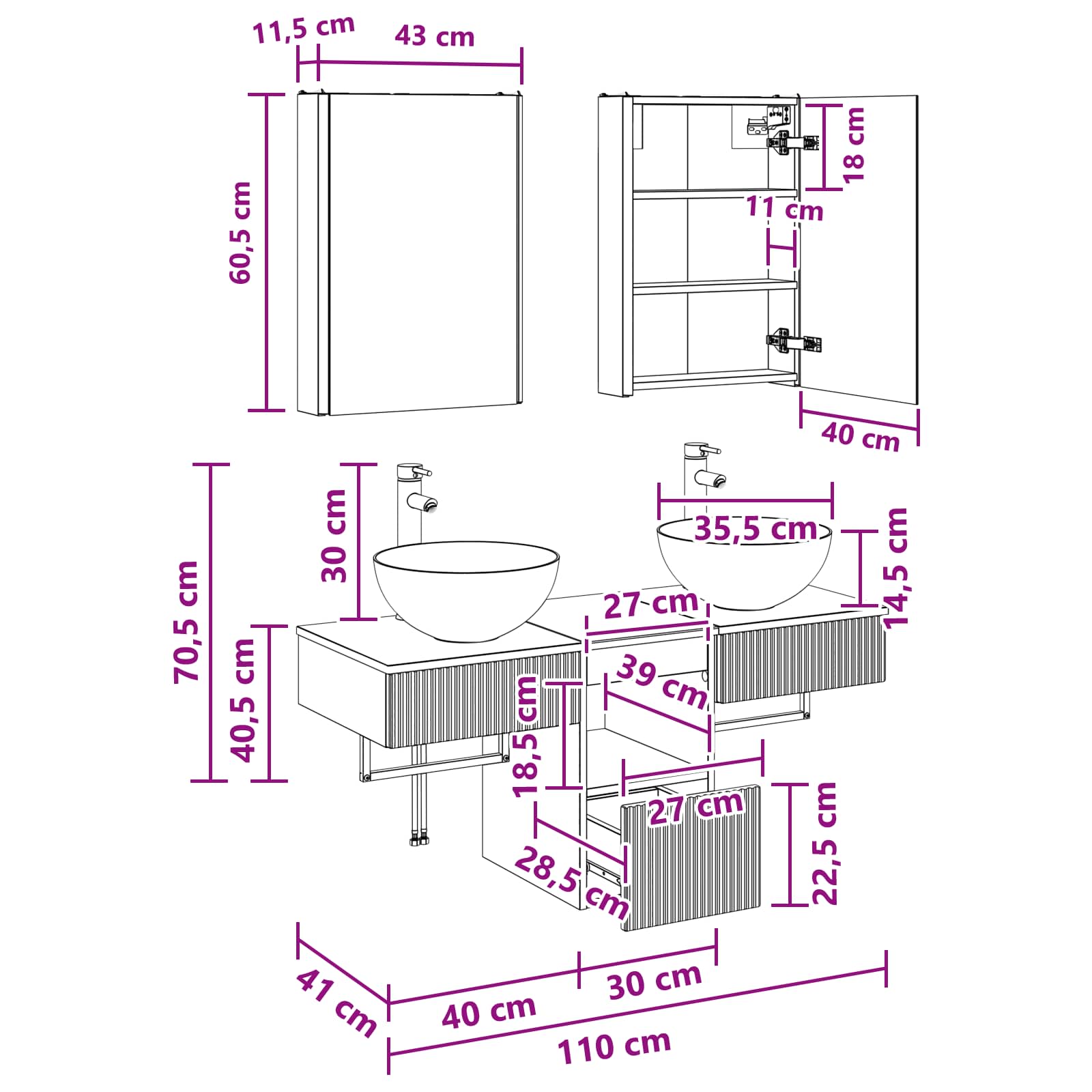 Set ormarića za kupaonicu 5 pcs Siva Sonoma 43 x 11,5 x 60,5 cm