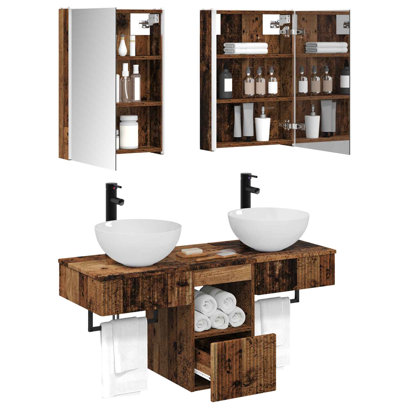 Set ormarića za kupaonicu 5 pcs Staro drvo 43 x 11,5 x 60,5 cm