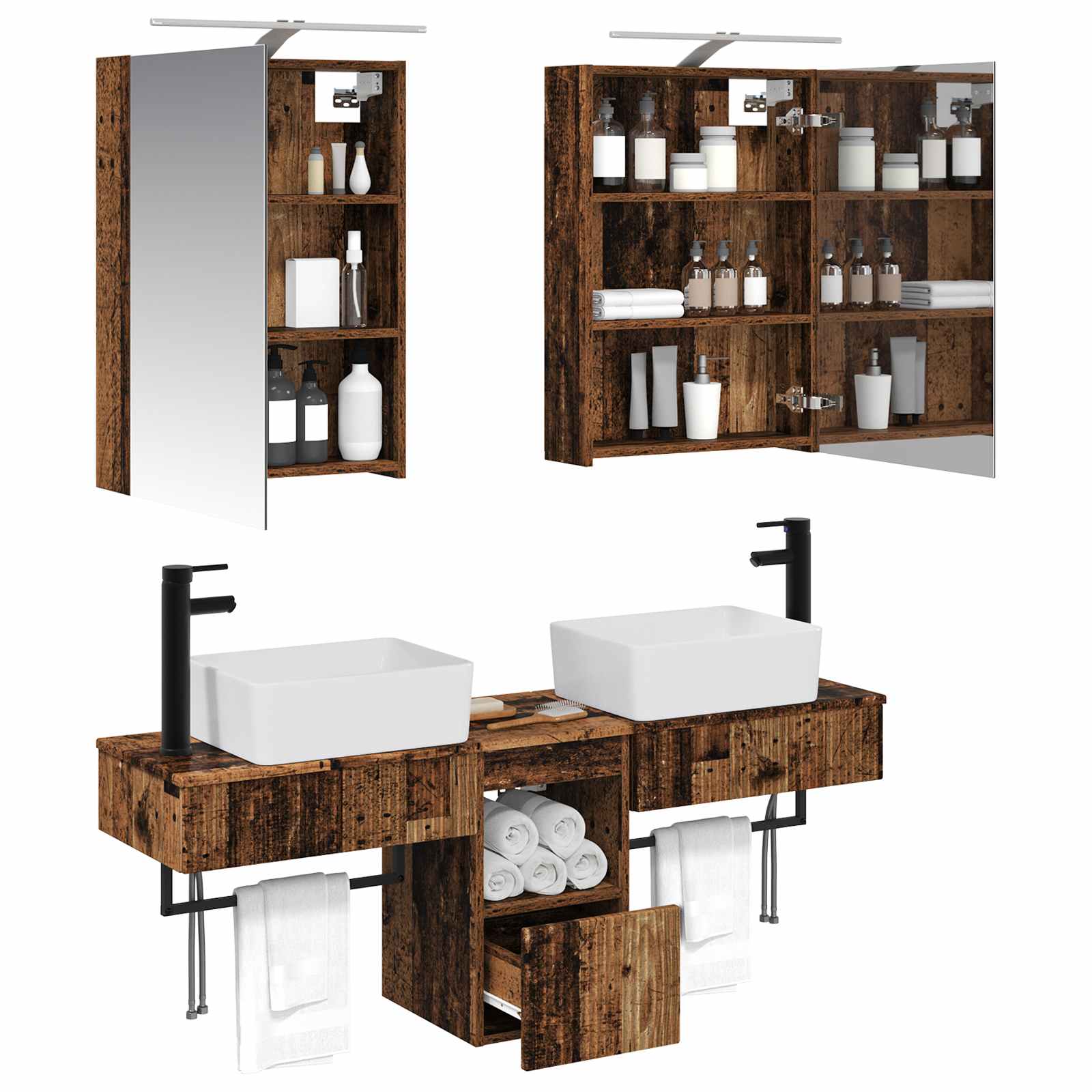 Set ormarića za kupaonicu 5 pcs Staro drvo 50 x 14,5 x 70 cm