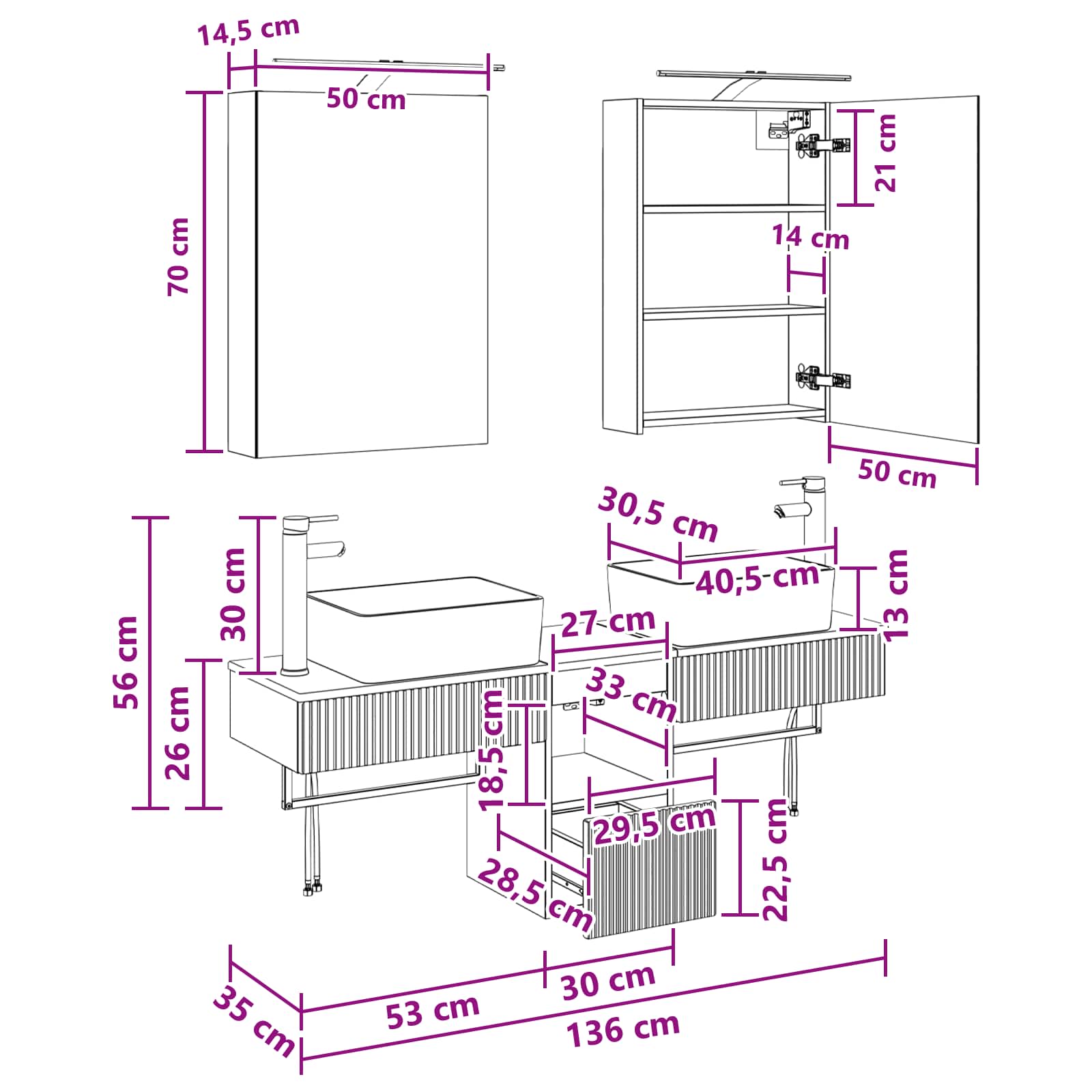 Set ormarića za kupaonicu 5 pcs Staro drvo 50 x 14,5 x 70 cm