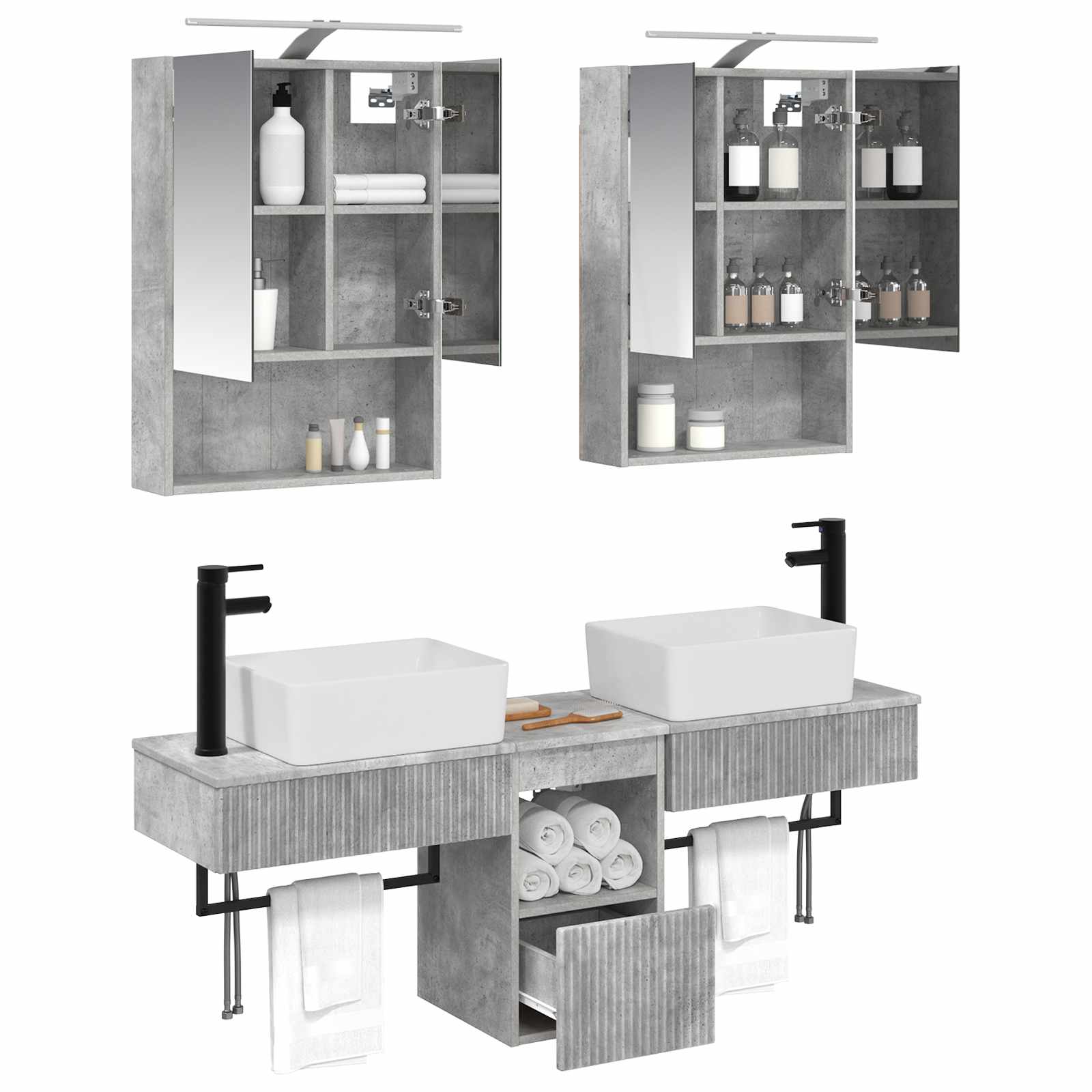 Set ormarića za kupaonicu 5 pcs Betonska siva 50 x 14,5 x 70 cm