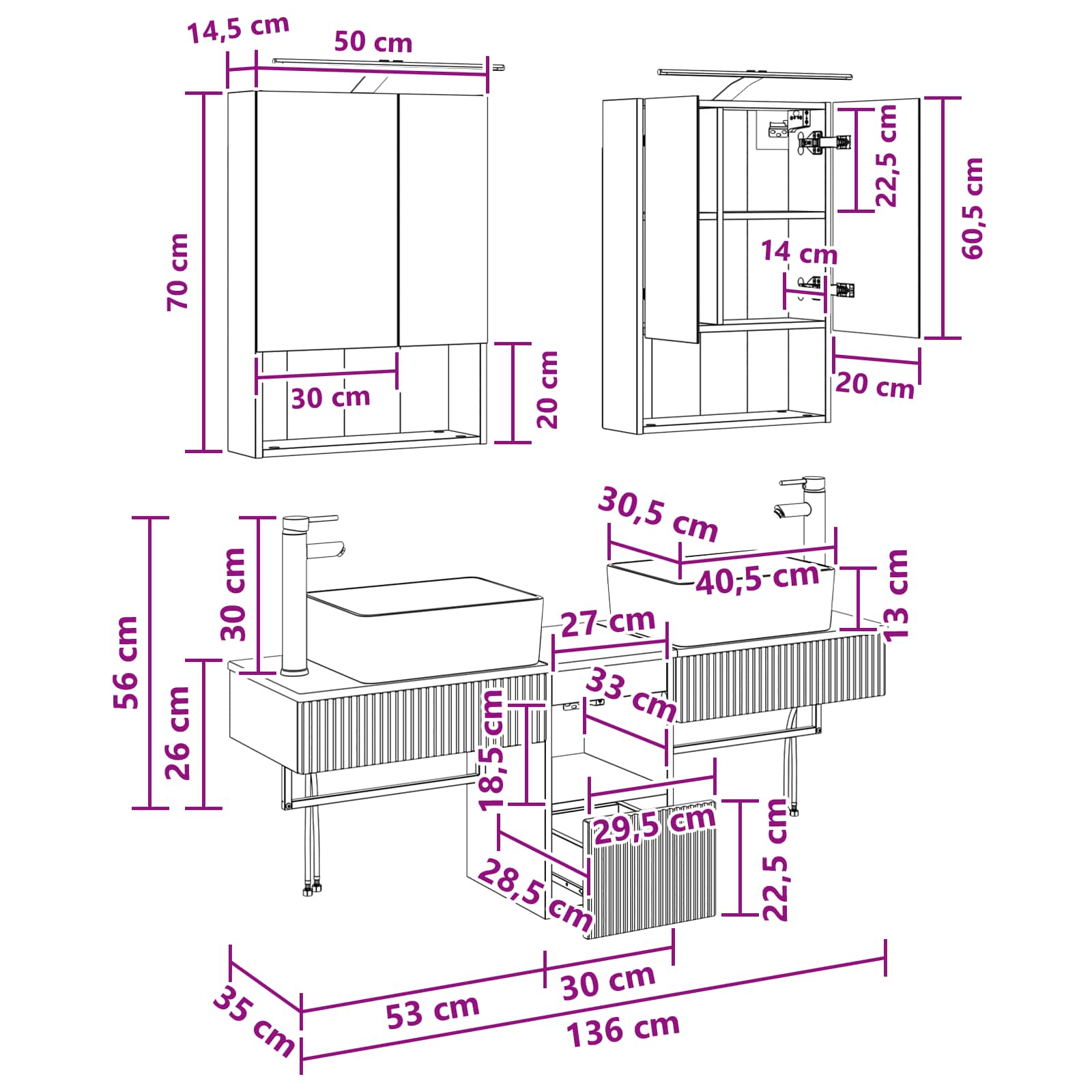 Set ormarića za kupaonicu 5 pcs Staro drvo 50 x 14,5 x 70 cm