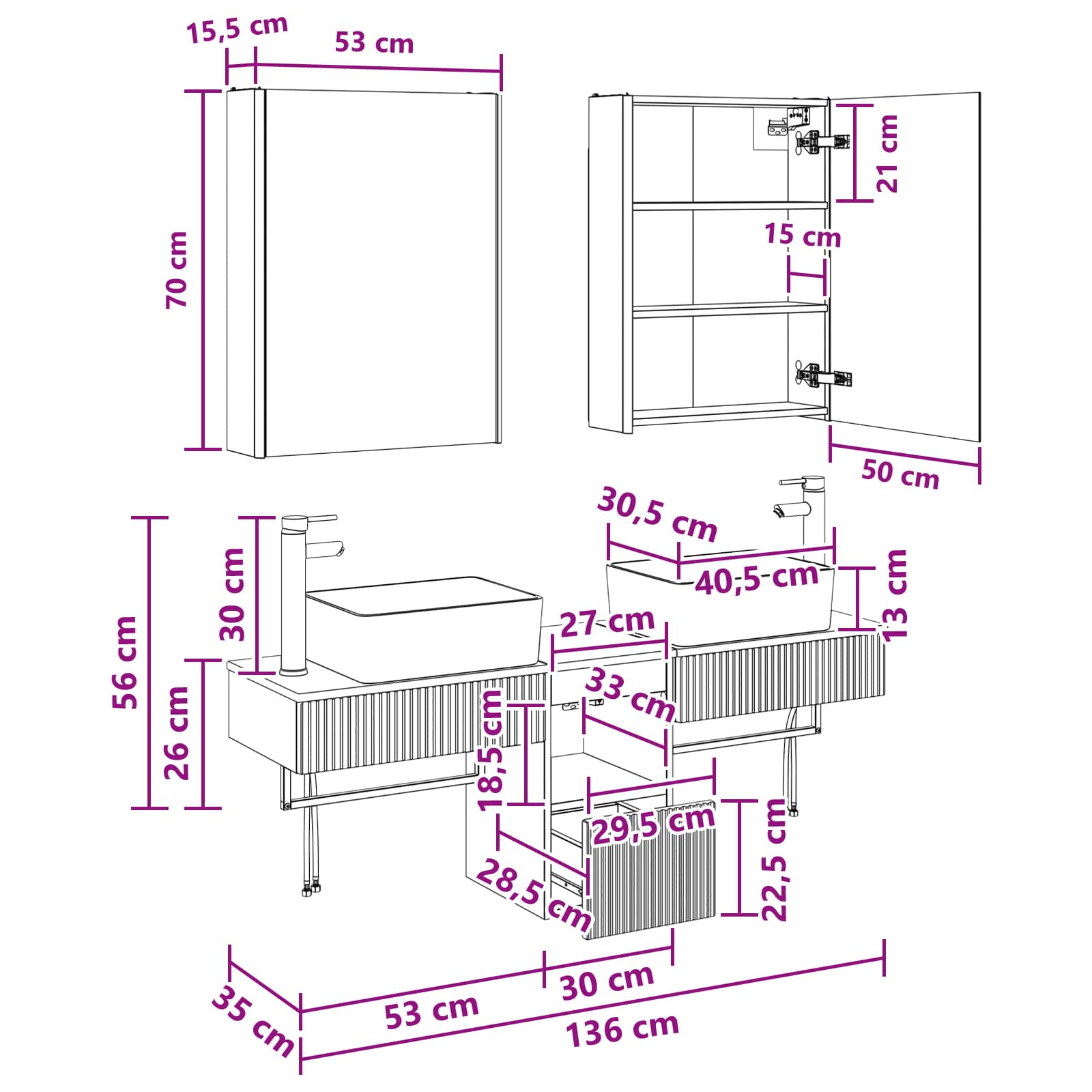 Set ormarića za kupaonicu 5 pcs Hrast sonoma 53 x 15,5 x 70 cm