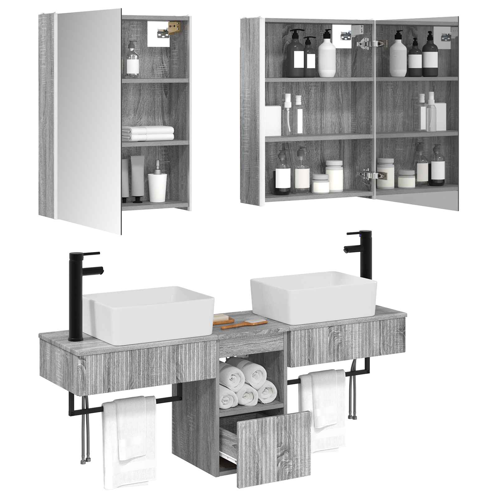Set ormarića za kupaonicu 5 pcs Siva Sonoma 53 x 15,5 x 70 cm