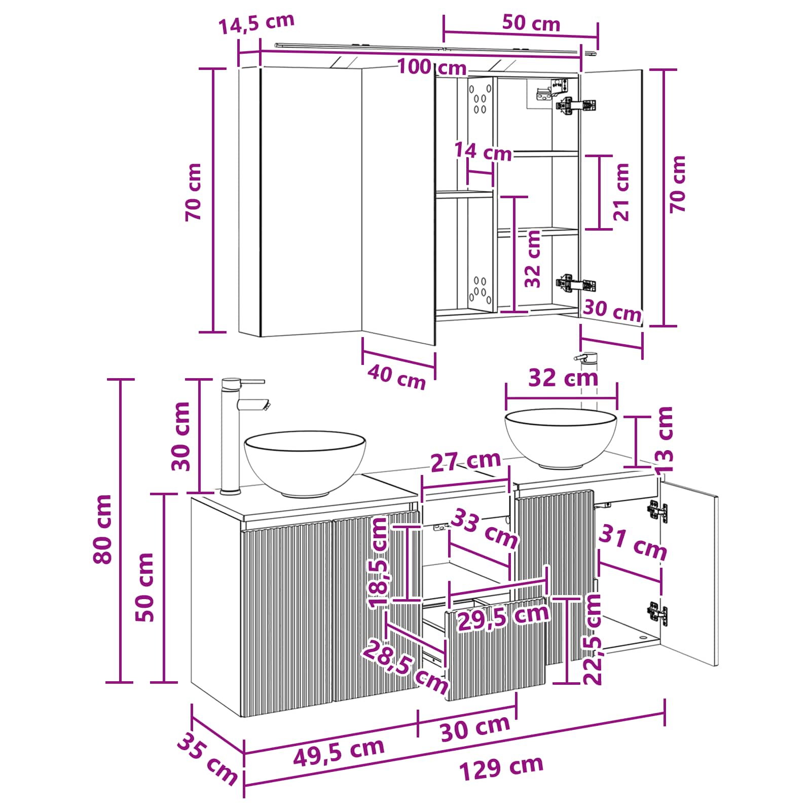 Set ormarića za kupaonicu 4 pcs Siva Sonoma 100 x 14,5 x 70 cm