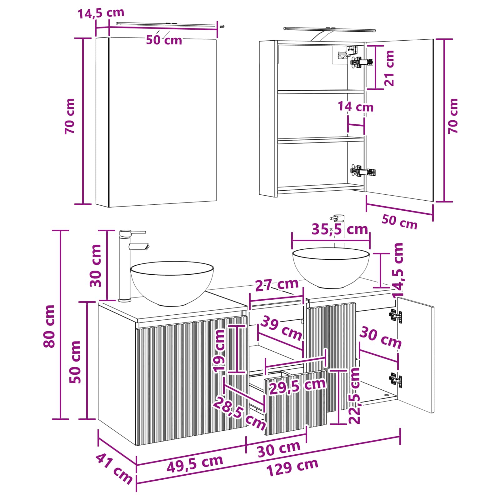 Set ormarića za kupaonicu 5 pcs Hrast artisan 50 x 14,5 x 70 cm