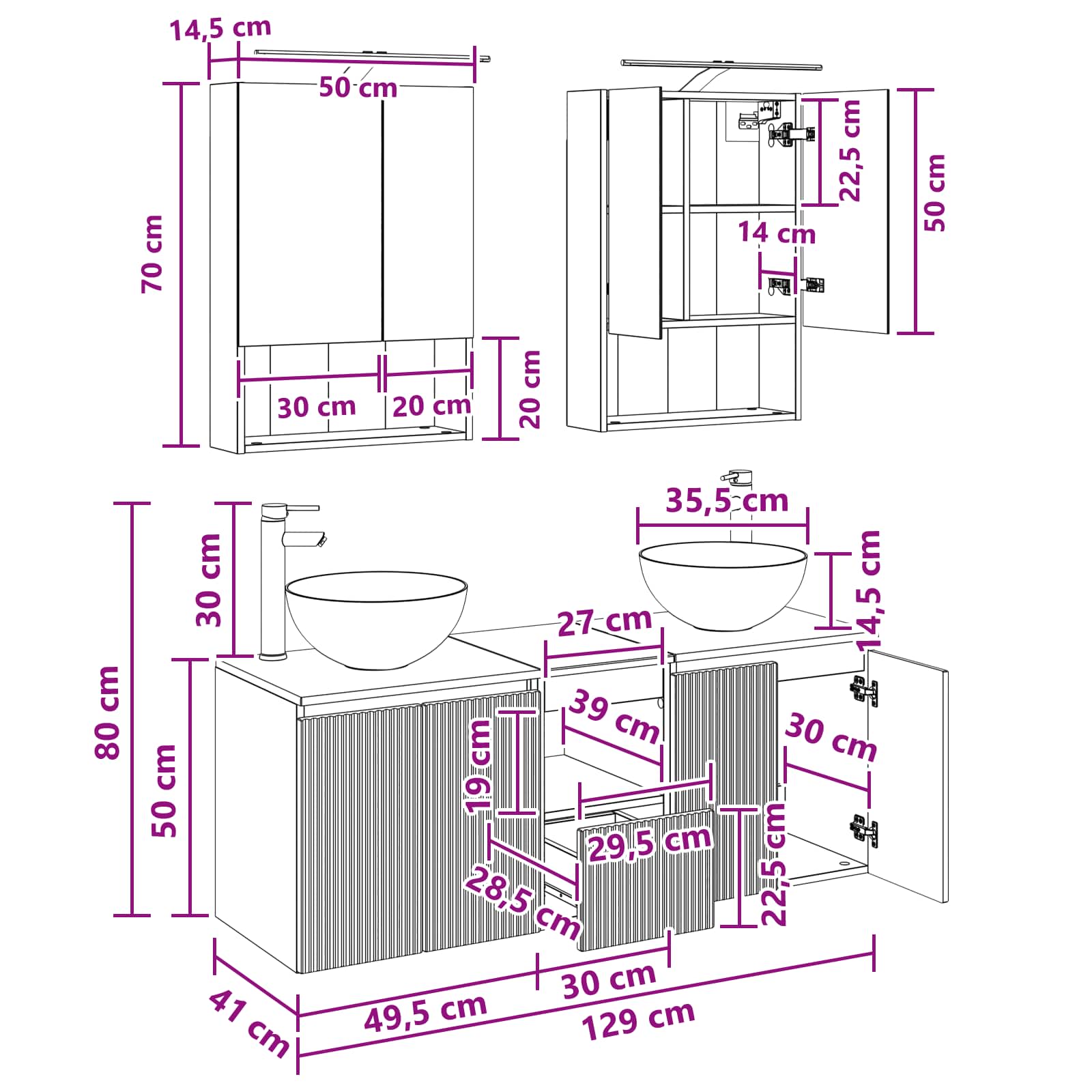 Set ormarića za kupaonicu 5 pcs Betonska siva 50 x 14,5 x 70 cm