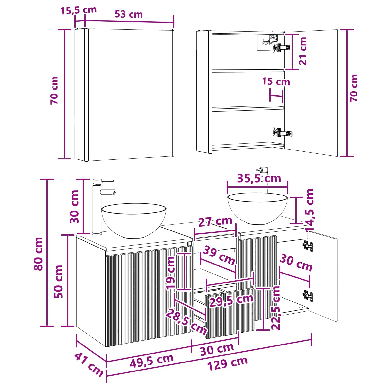 Set ormarića za kupaonicu 5 pcs Dimljeni hrast