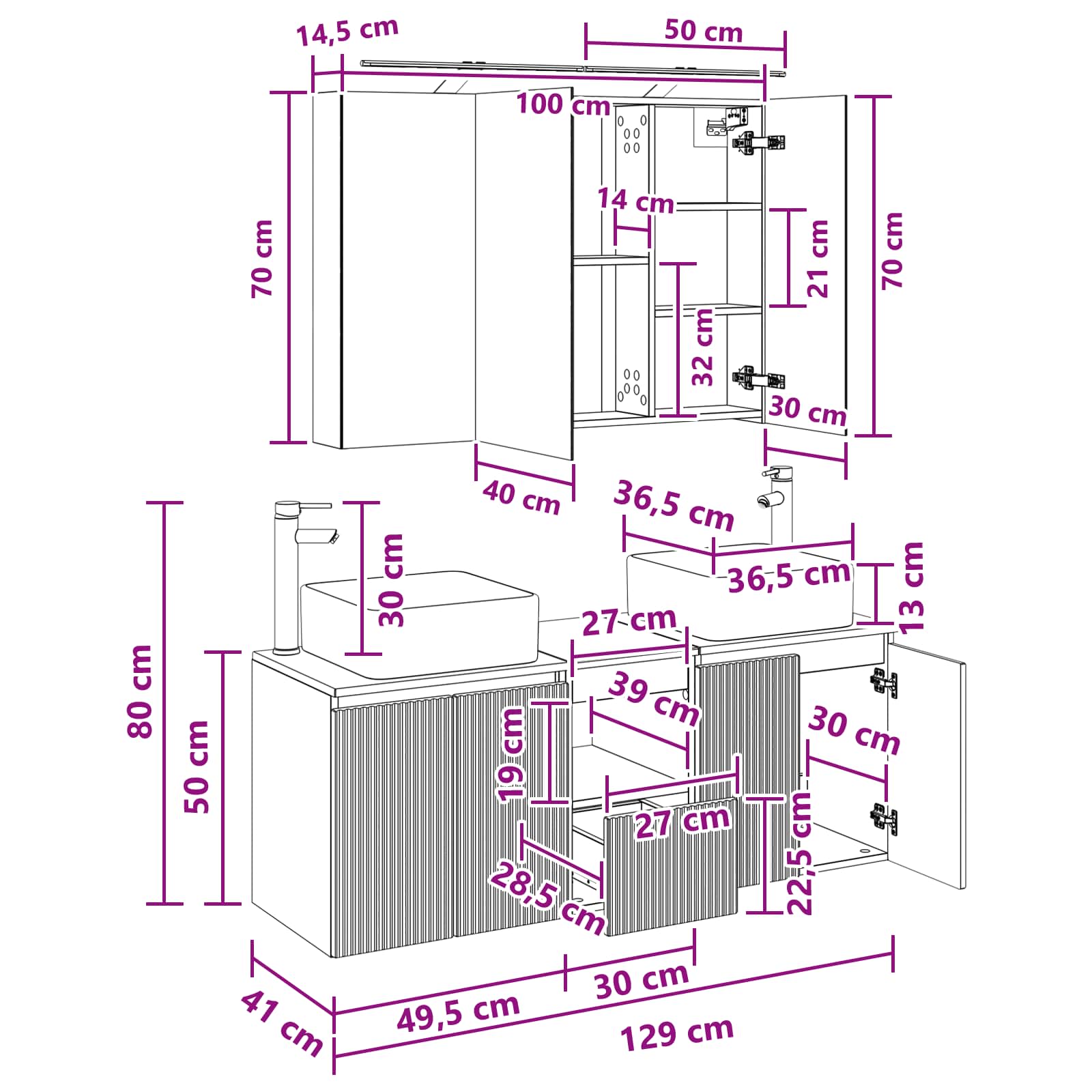 Set ormarića za kupaonicu 4 pcs Siva Sonoma 100 x 14,5 x 70 cm