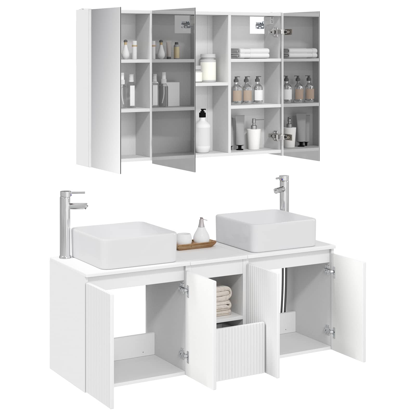 Set ormarića za kupaonicu 4 pcs Bijela Konstruirano drvo