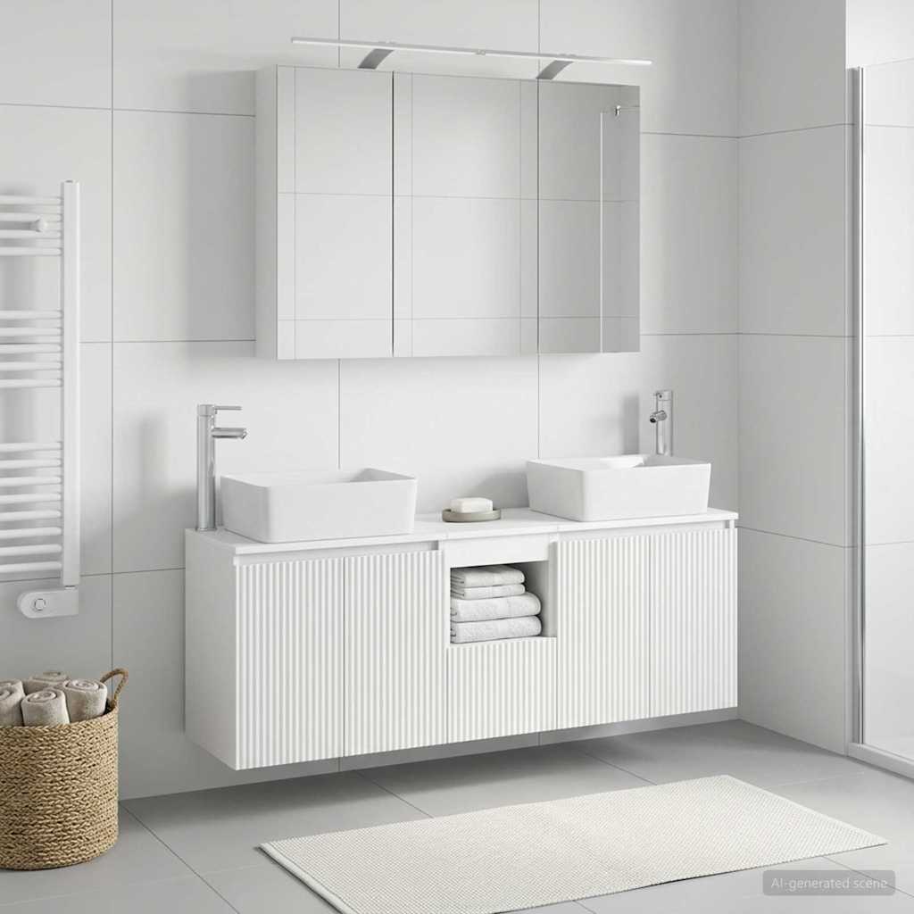 Set ormarića za kupaonicu 4 pcs Bijela Konstruirano drvo