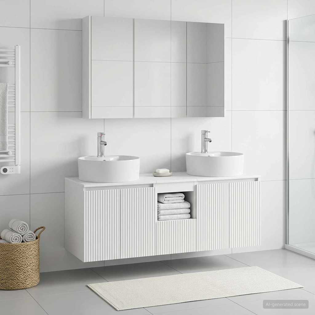Set ormarića za kupaonicu 4 pcs Bijela Konstruirano drvo
