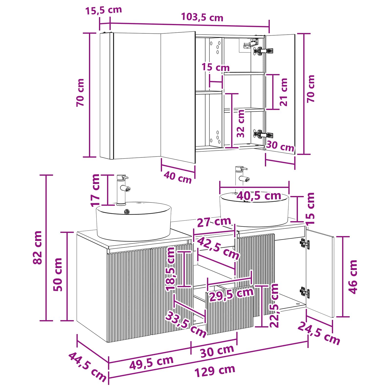 Set ormarića za kupaonicu 4 pcs Betonska siva Konstruirano drvo