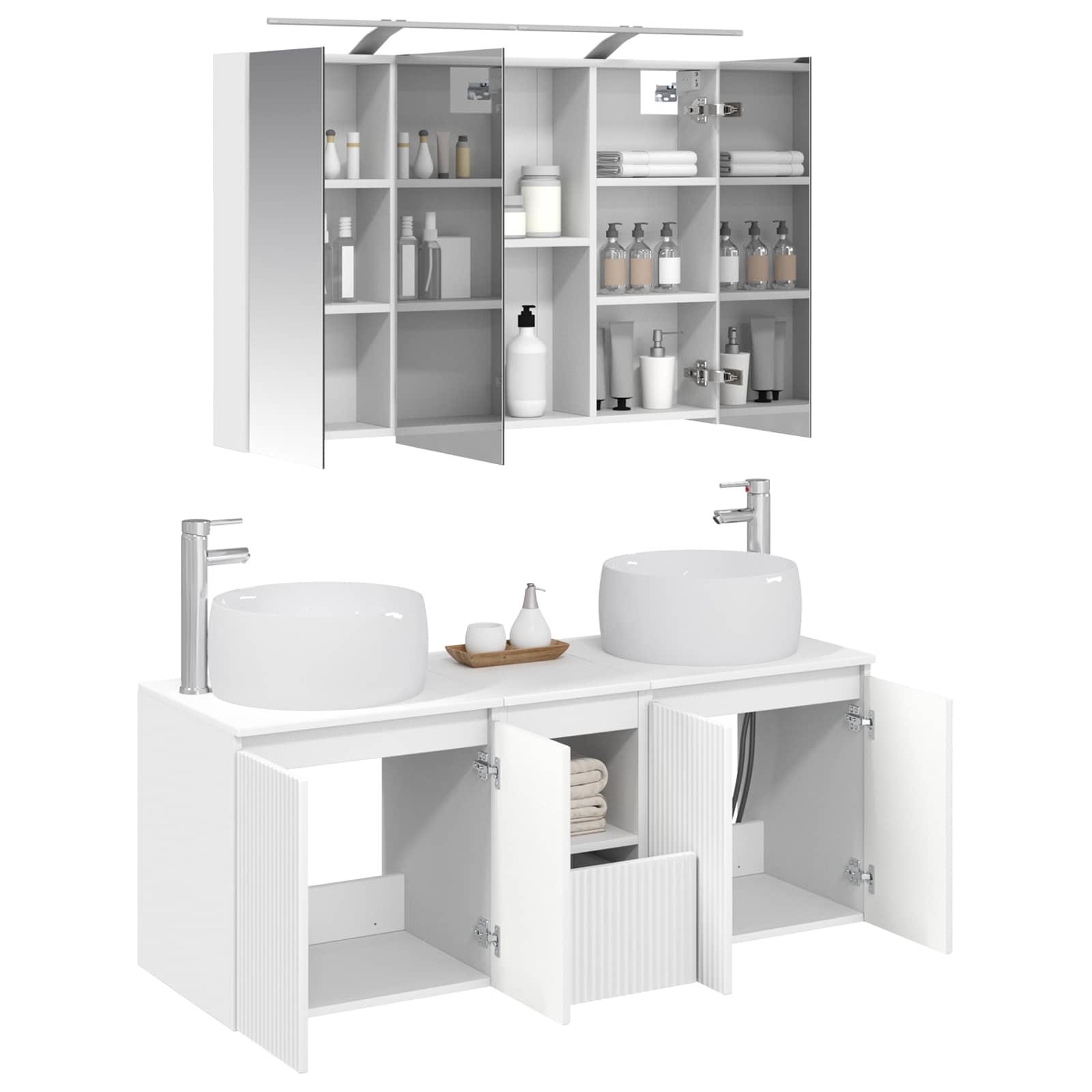 Set ormarića za kupaonicu 4 pcs Bijela Konstruirano drvo