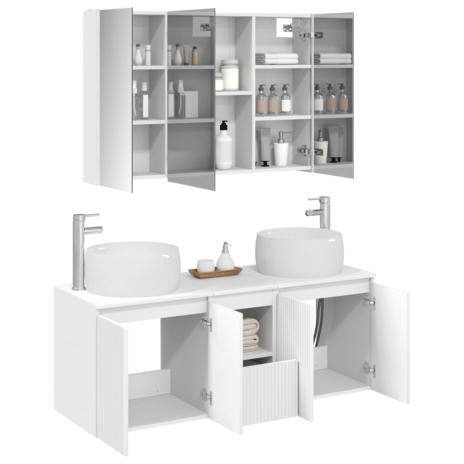 Set ormarića za kupaonicu 4 pcs Bijela Konstruirano drvo