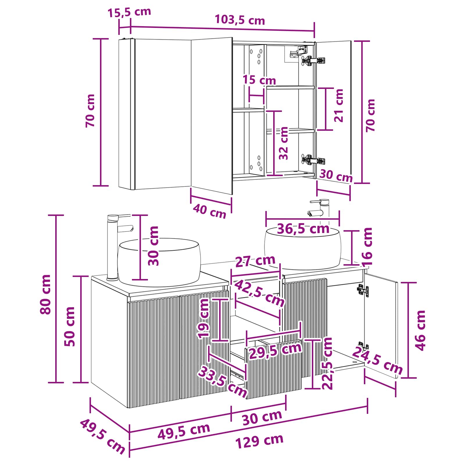 Set ormarića za kupaonicu 4 pcs Betonska siva Konstruirano drvo