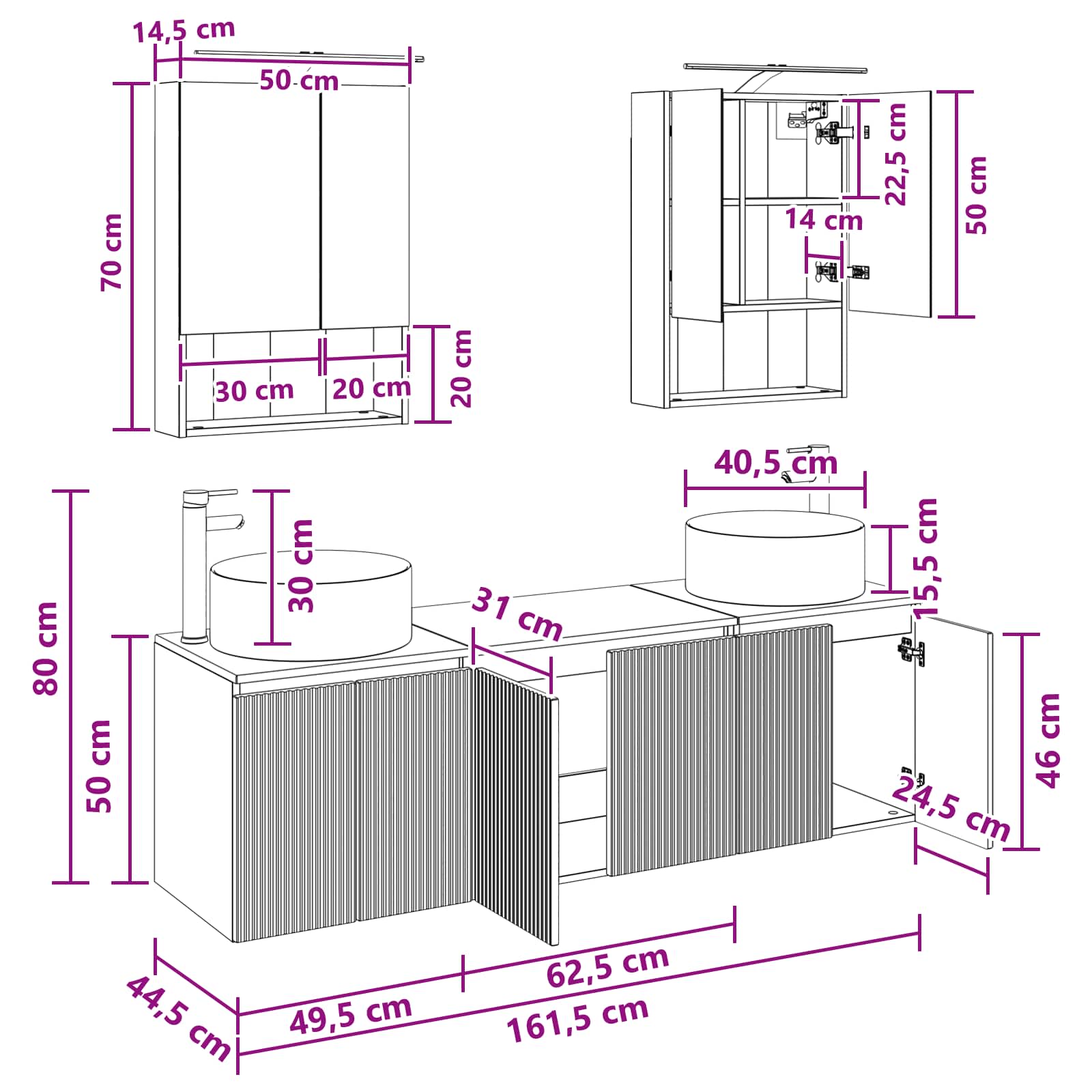 Set ormarića za kupaonicu 5 pcs Bijela Konstruirano drvo