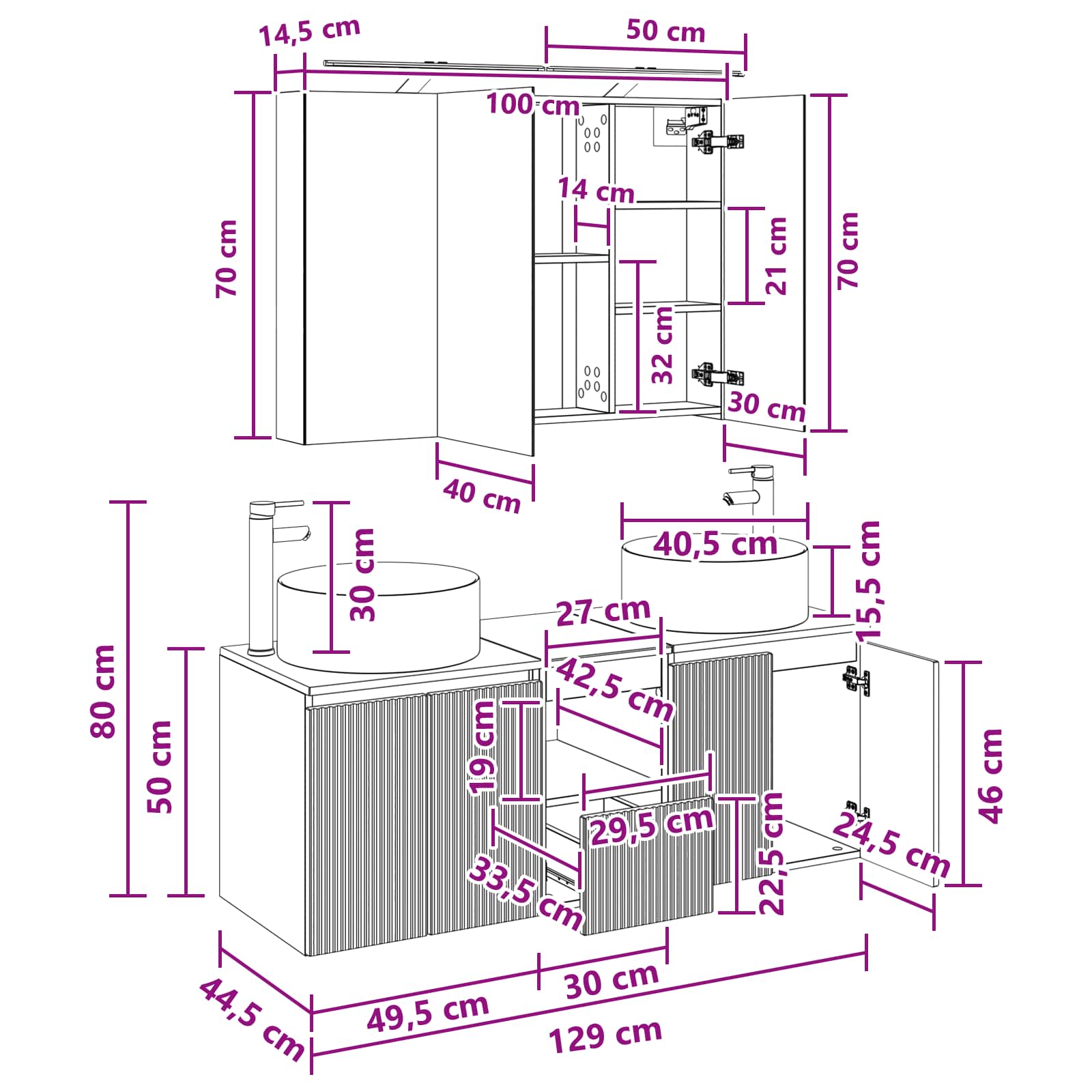 Set ormarića za kupaonicu 4 pcs Siva Sonoma 100 x 14,5 x 70 cm