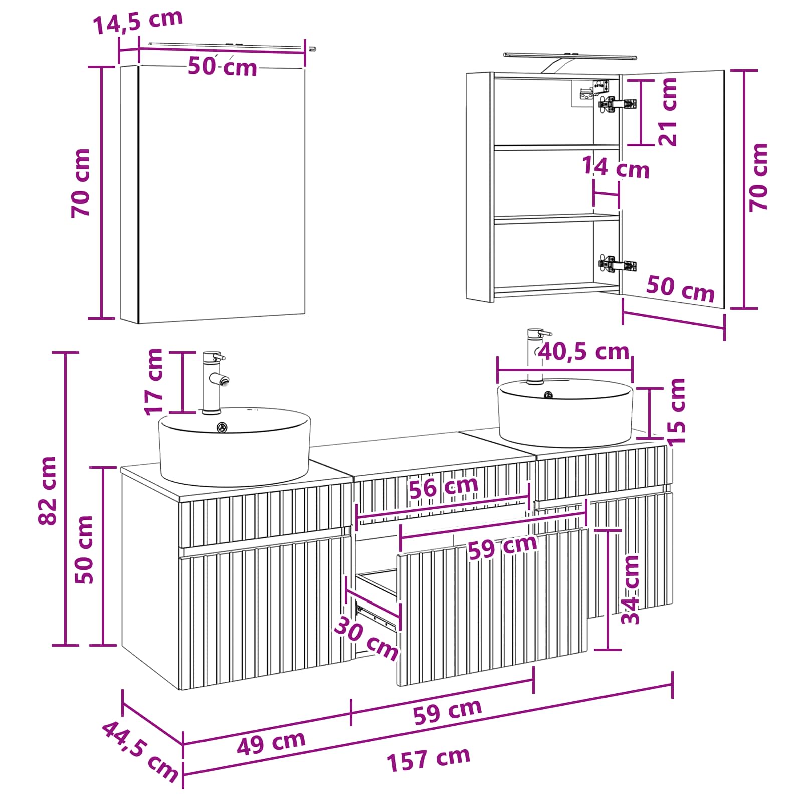 Set ormarića za kupaonicu 5 pcs Hrast sonoma 50 x 14,5 x 70 cm
