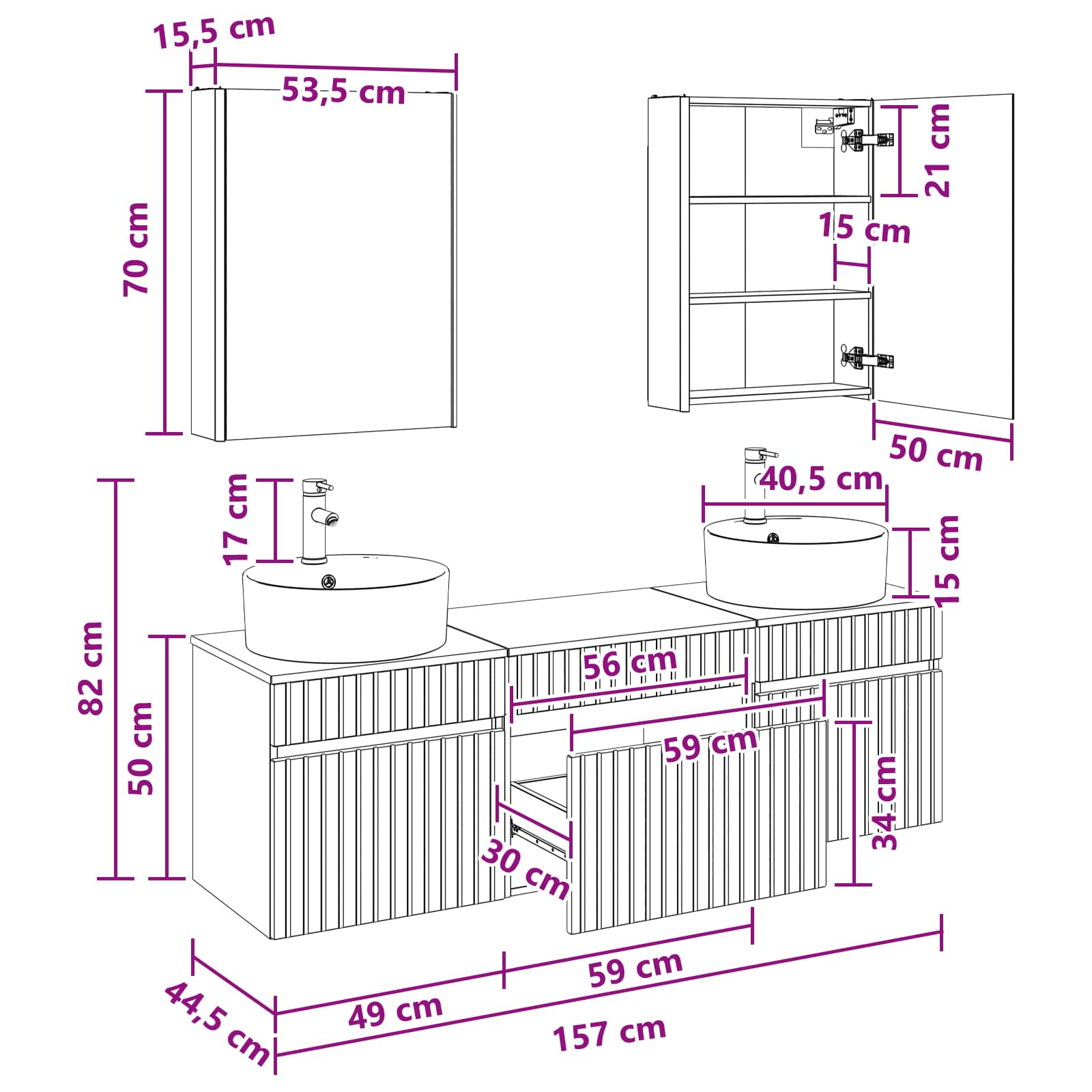Set ormarića za kupaonicu 5 pcs Siva Sonoma 53 x 15,5 x 70 cm