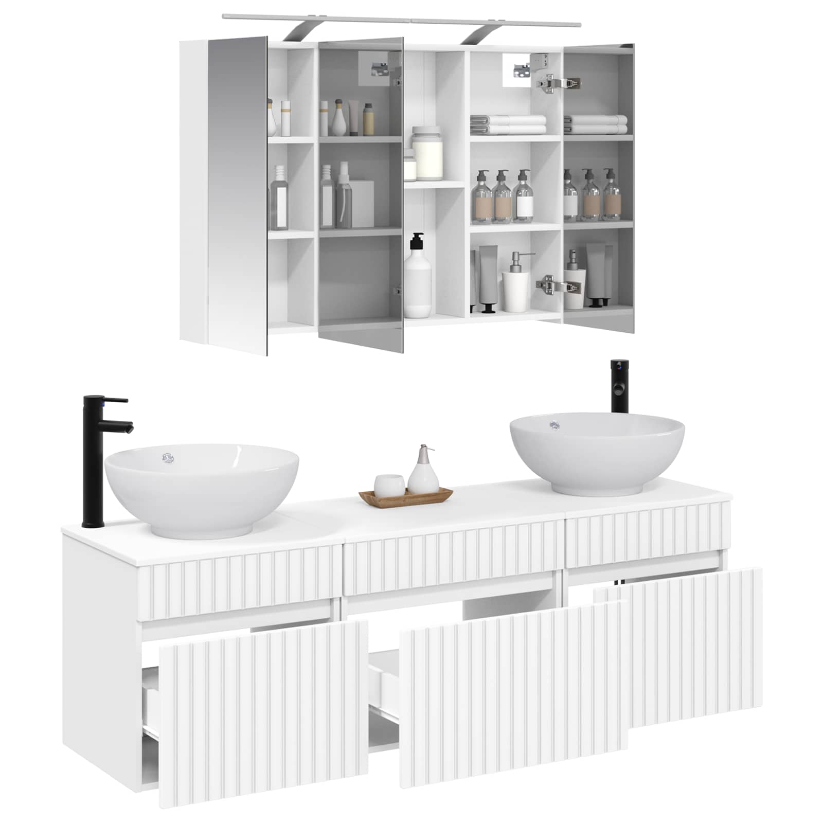 Set ormarića za kupaonicu 4 pcs Bijela 100 x 14,5 x 70 cm