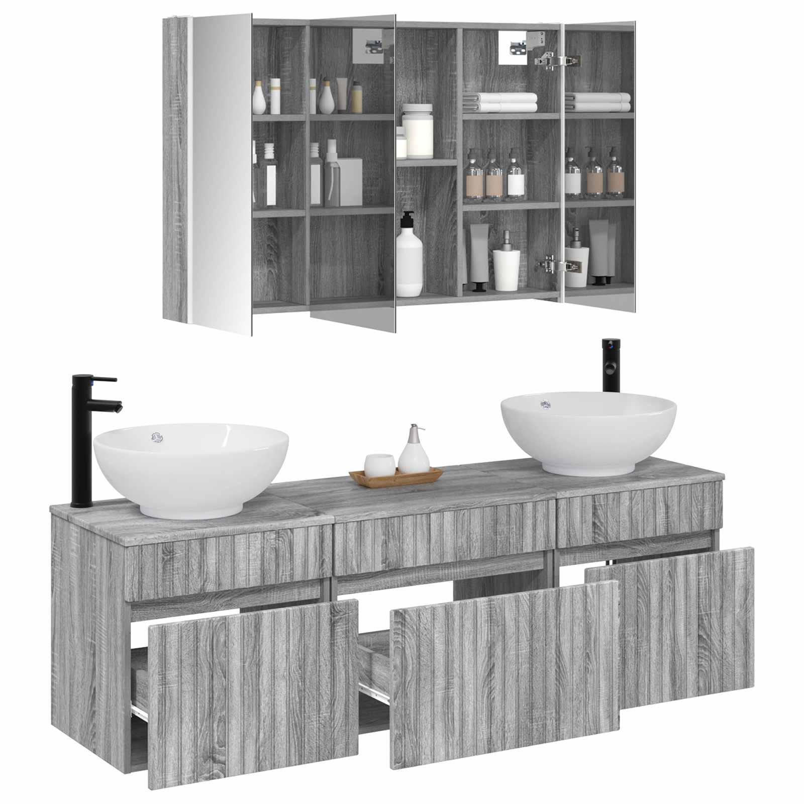 Set ormarića za kupaonicu 4 pcs Siva Sonoma