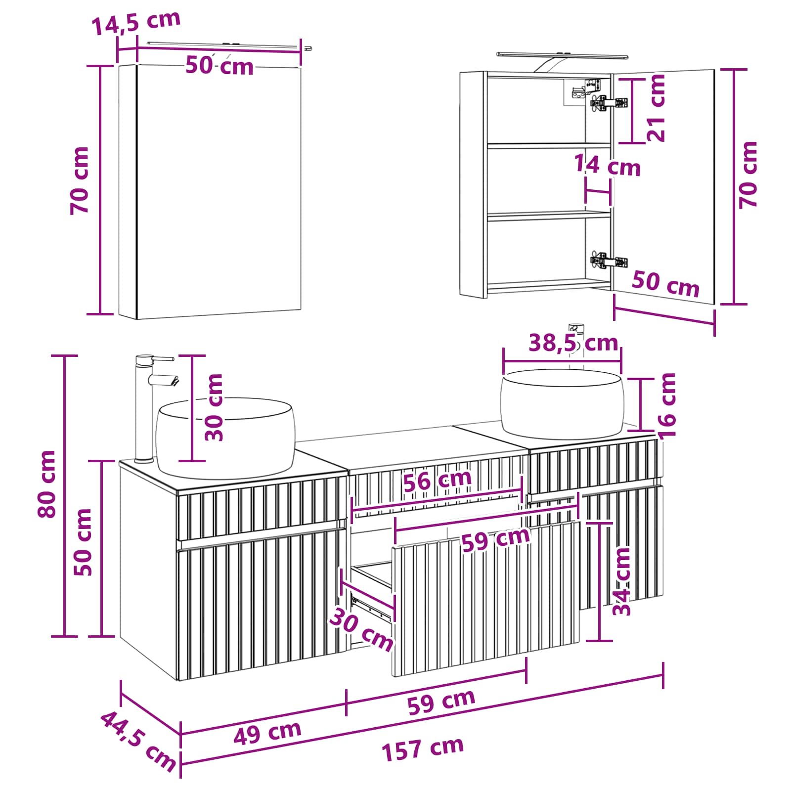 Set ormarića za kupaonicu 5 pcs Betonska siva 50 x 14,5 x 70 cm