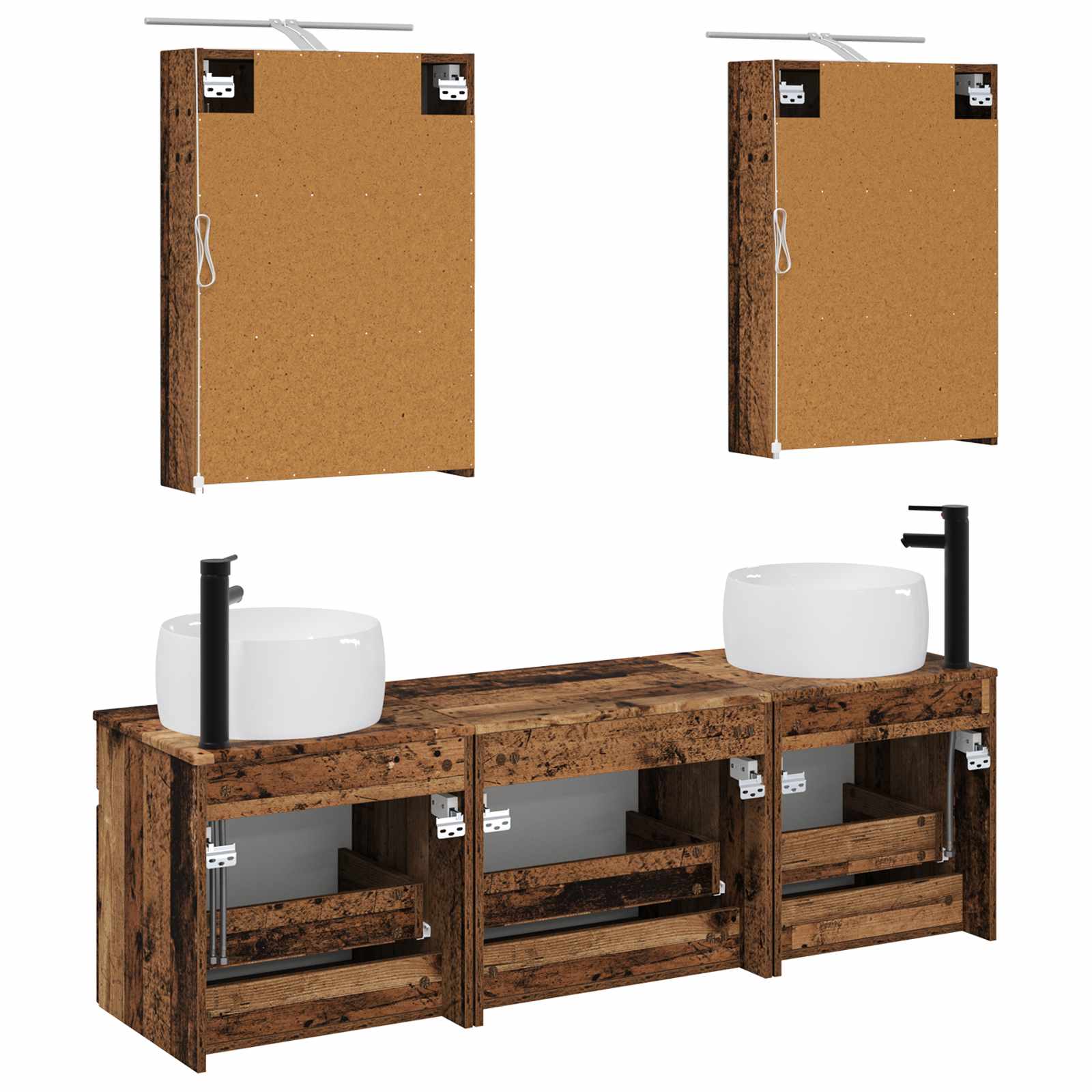 Set ormarića za kupaonicu 5 pcs Staro drvo 50 x 14,5 x 70 cm