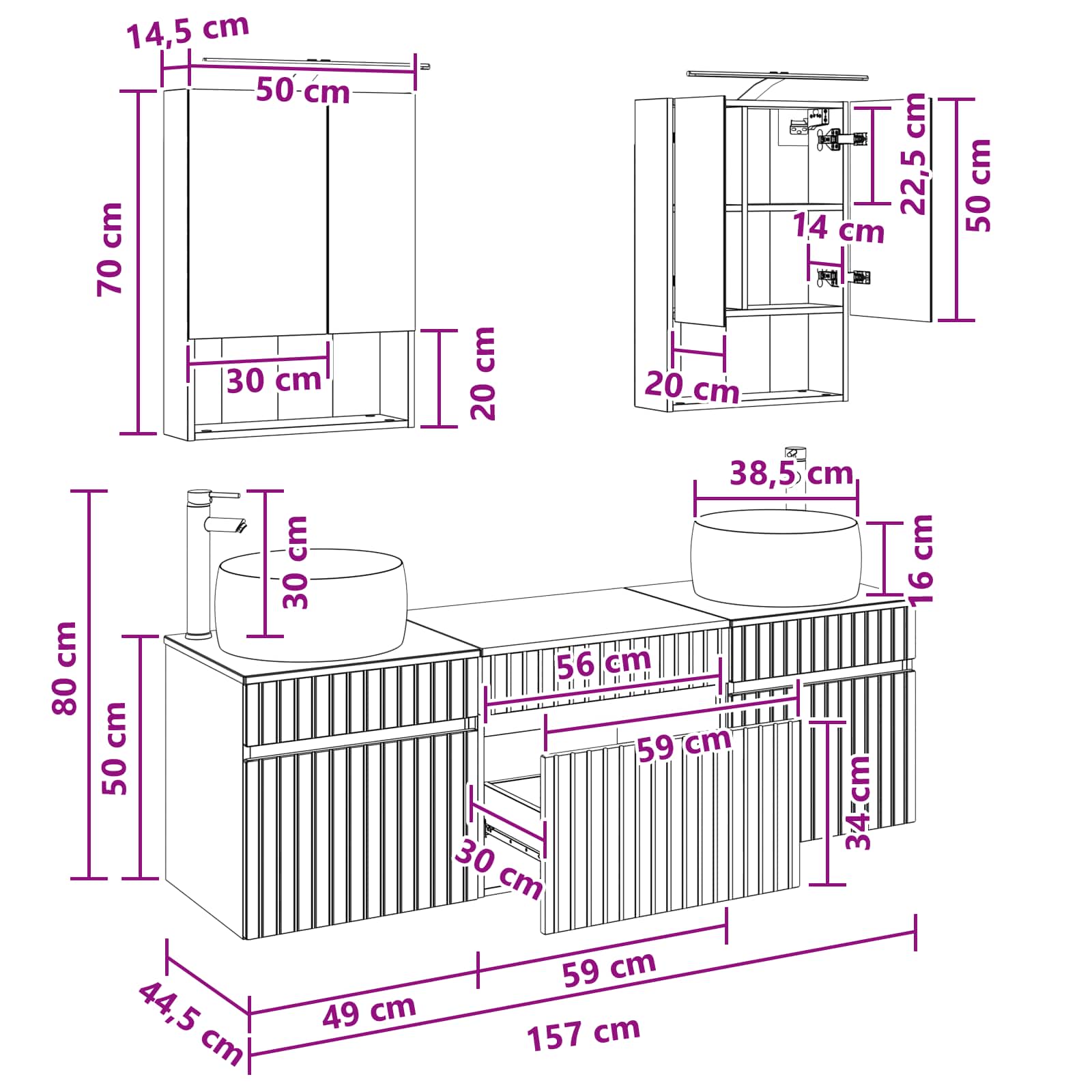 Set ormarića za kupaonicu 5 pcs Bijela 50 x 14,5 x 70 cm