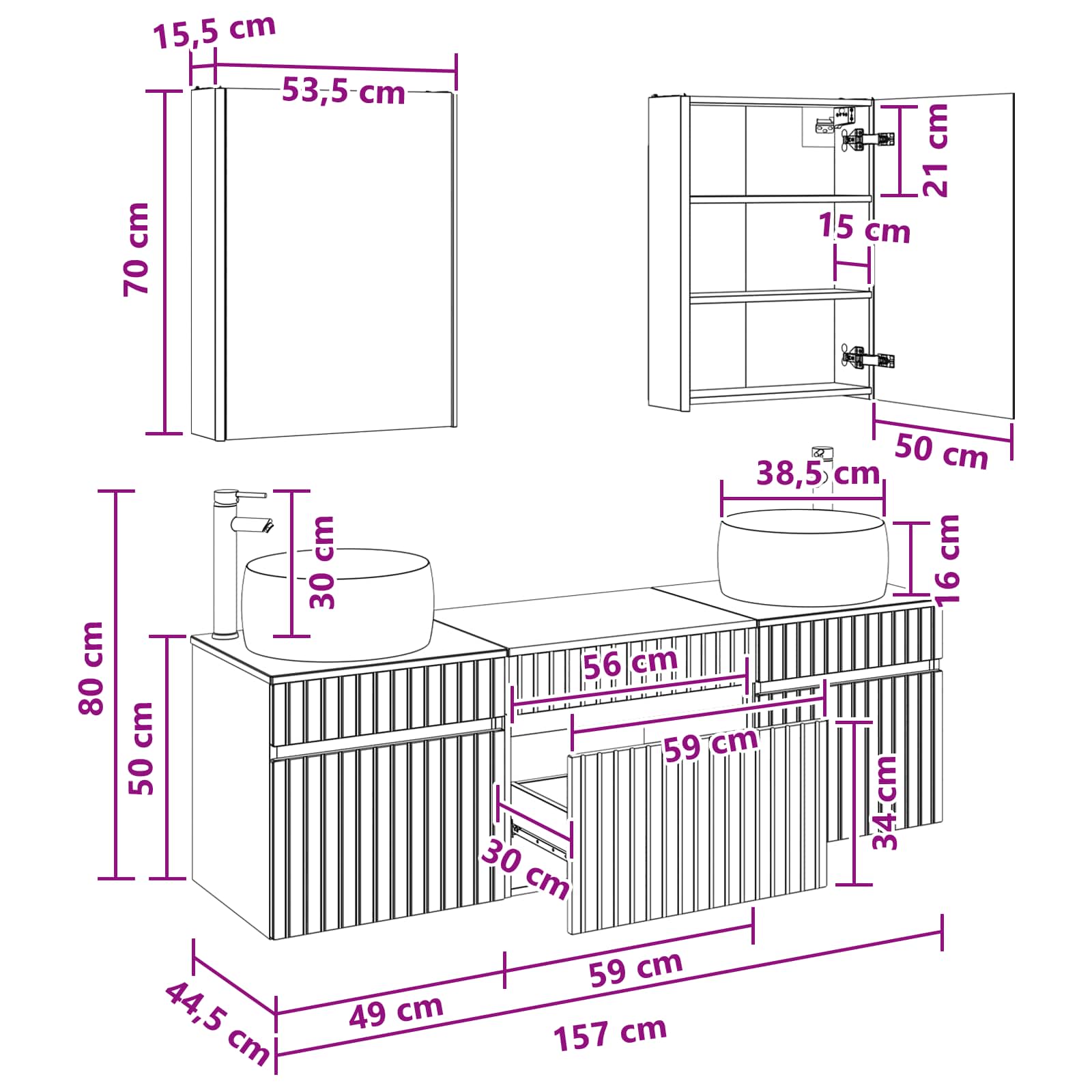 Set ormarića za kupaonicu 5 pcs Betonska siva 53 x 15,5 x 70 cm