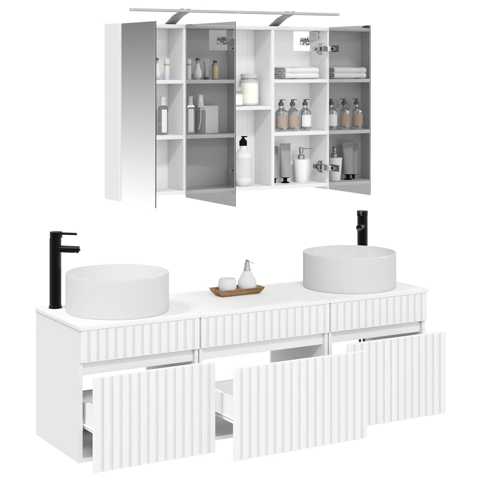 Set ormarića za kupaonicu 4 pcs Bijela 100 x 14,5 x 70 cm