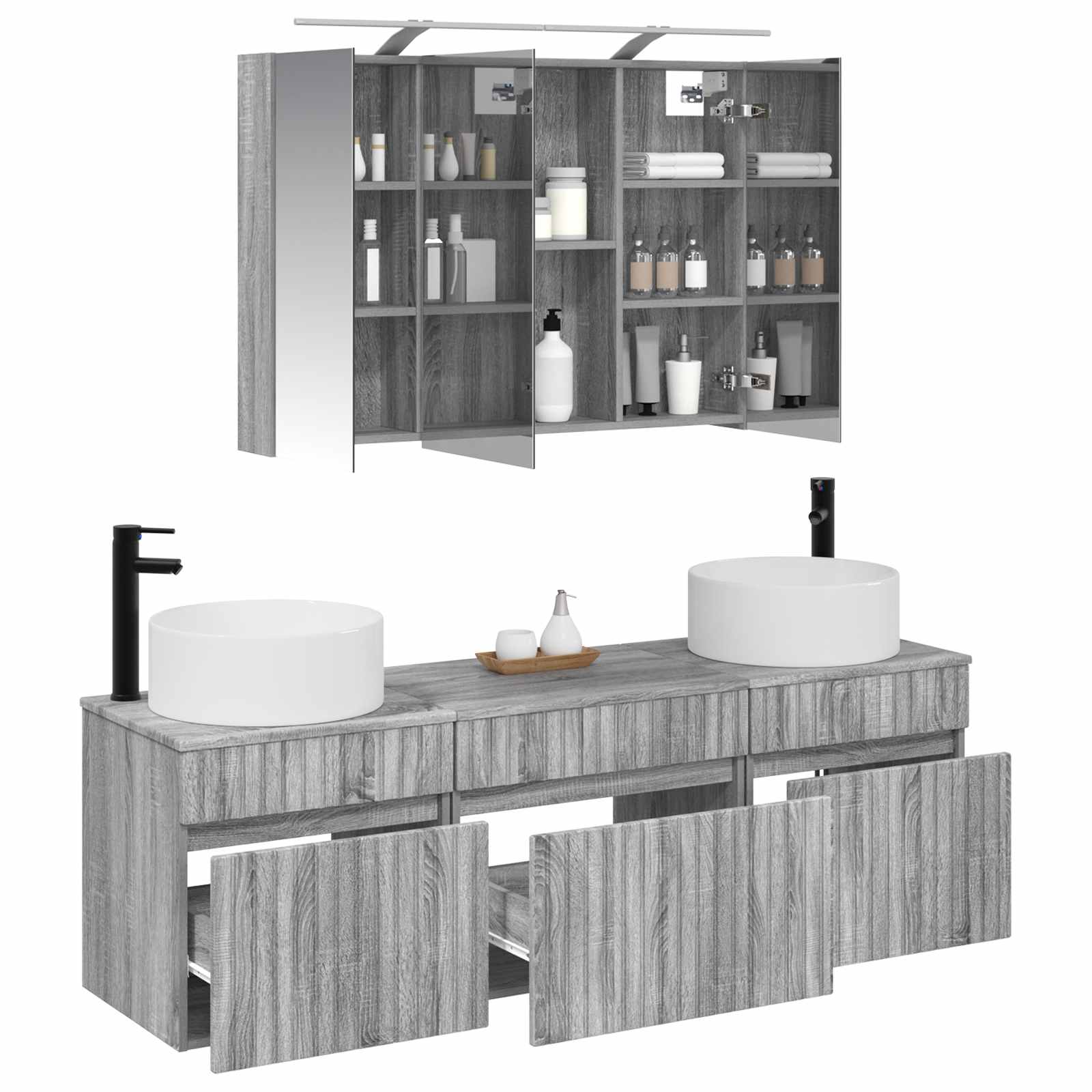 Set ormarića za kupaonicu 4 pcs Siva Sonoma 100 x 14,5 x 70 cm