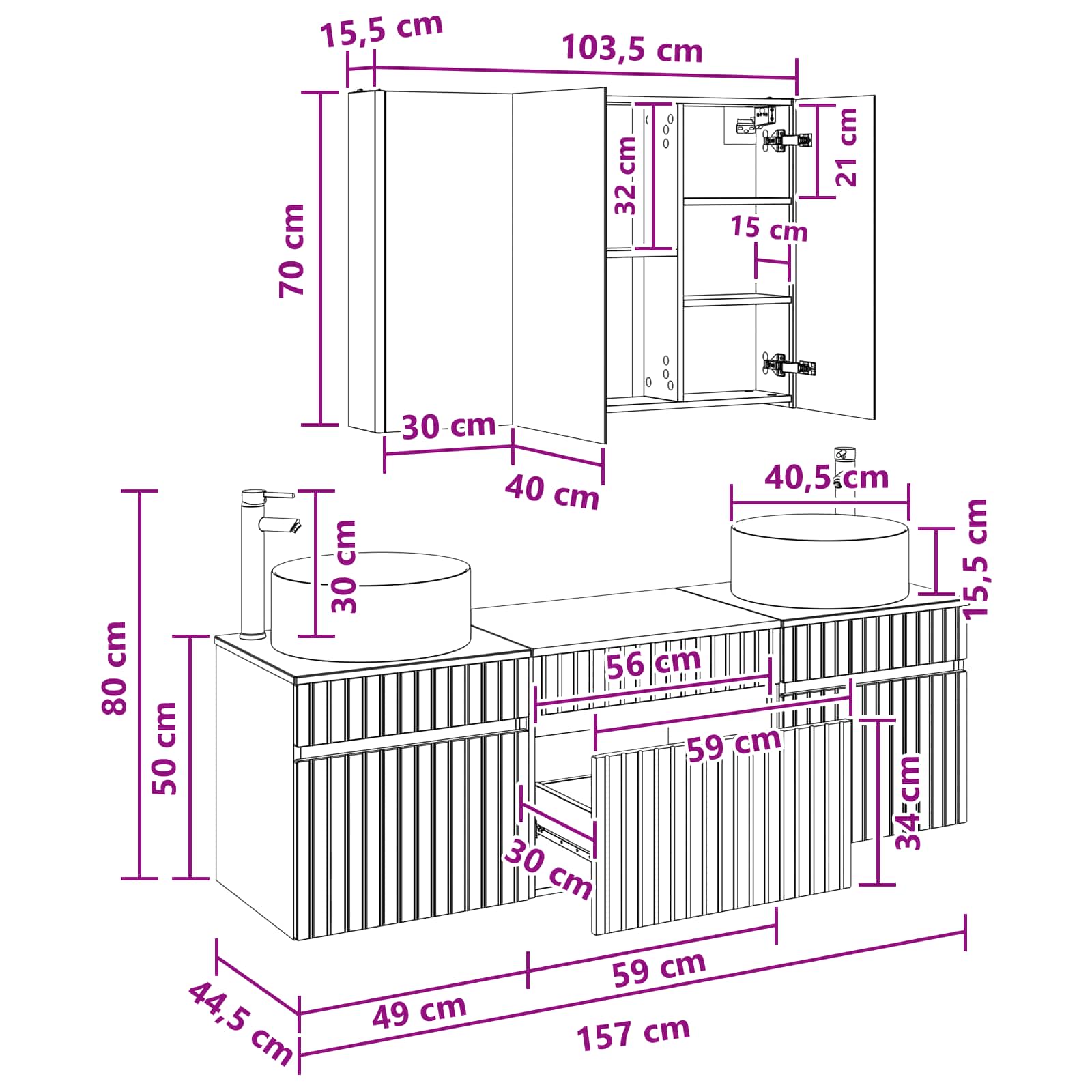 Set ormarića za kupaonicu 4 pcs Dimljeni hrast